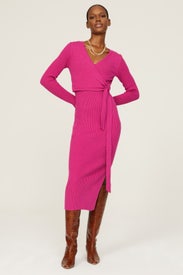 Pink Wrap Midi Dress by Toccin