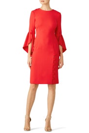 Red Buttoned Flutter Sheath by Prabal Gurung