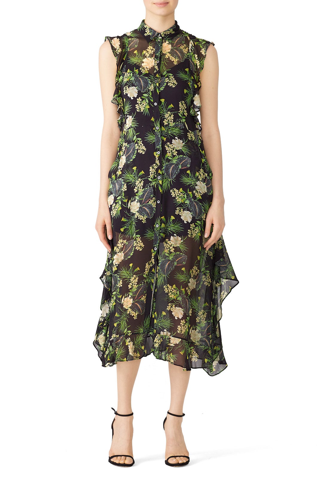 blue dress for baby girl Green and black floral print V neck midi dress main image 0