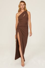 Mocha One Shoulder Gown by Nicholas