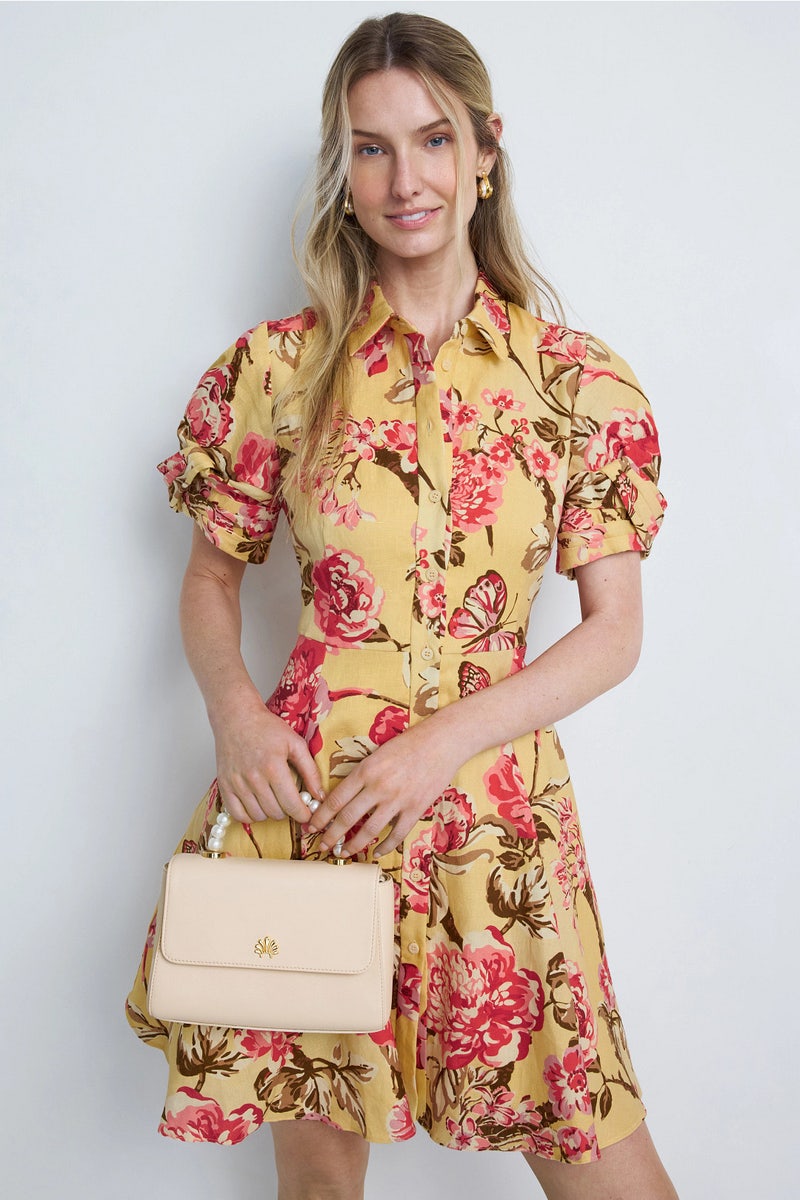 ladies paisley dress Women Paisley Embroidered Round Neck Mini Dress With Short Puff Sleeves_ L