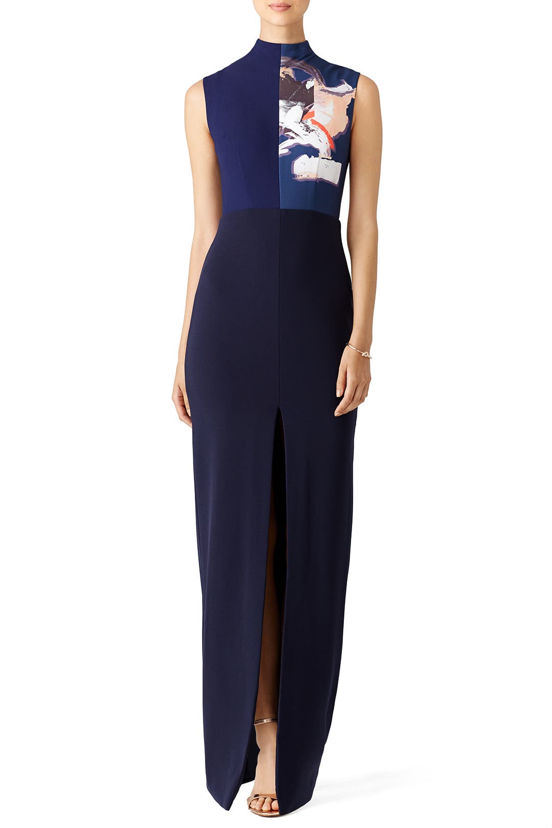 Navy Print Panel Gown by Solace London | Rent the Runway