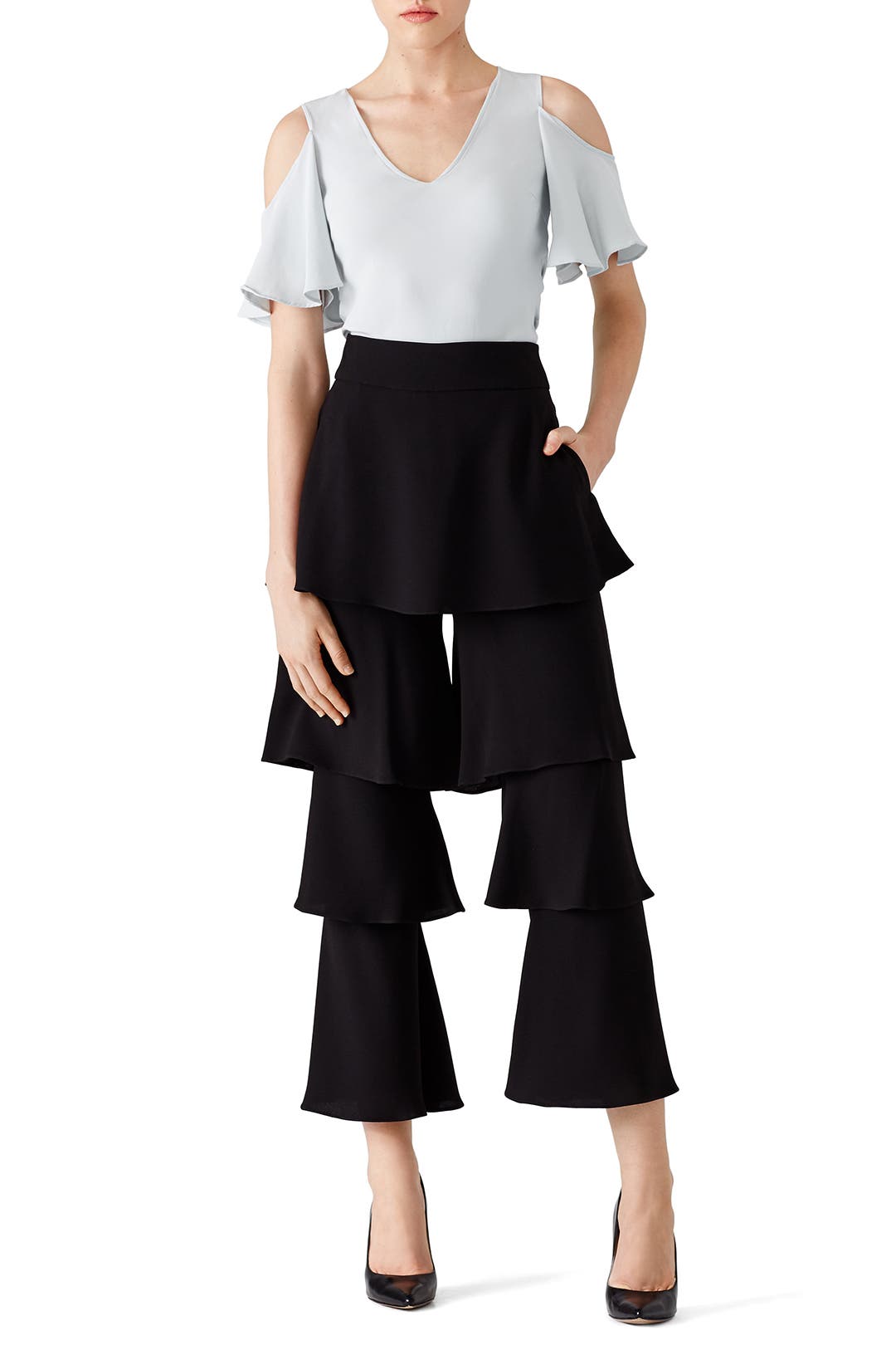 eaphi RUFFLE ASYMMETRY PANTS black サイズ2 eaphi RUFFLE ASYMMETRY PANTS black サイズ2