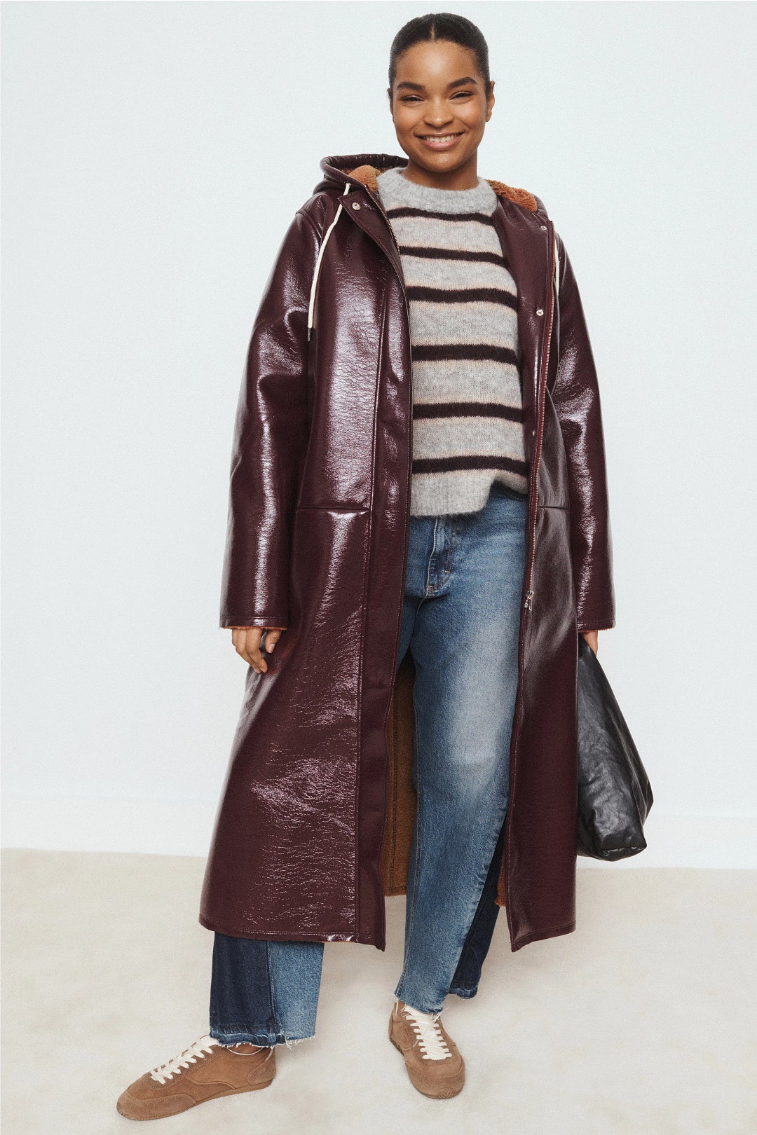 Shearling Lined Leather Hooded Coat by PLAN C x RTR 5