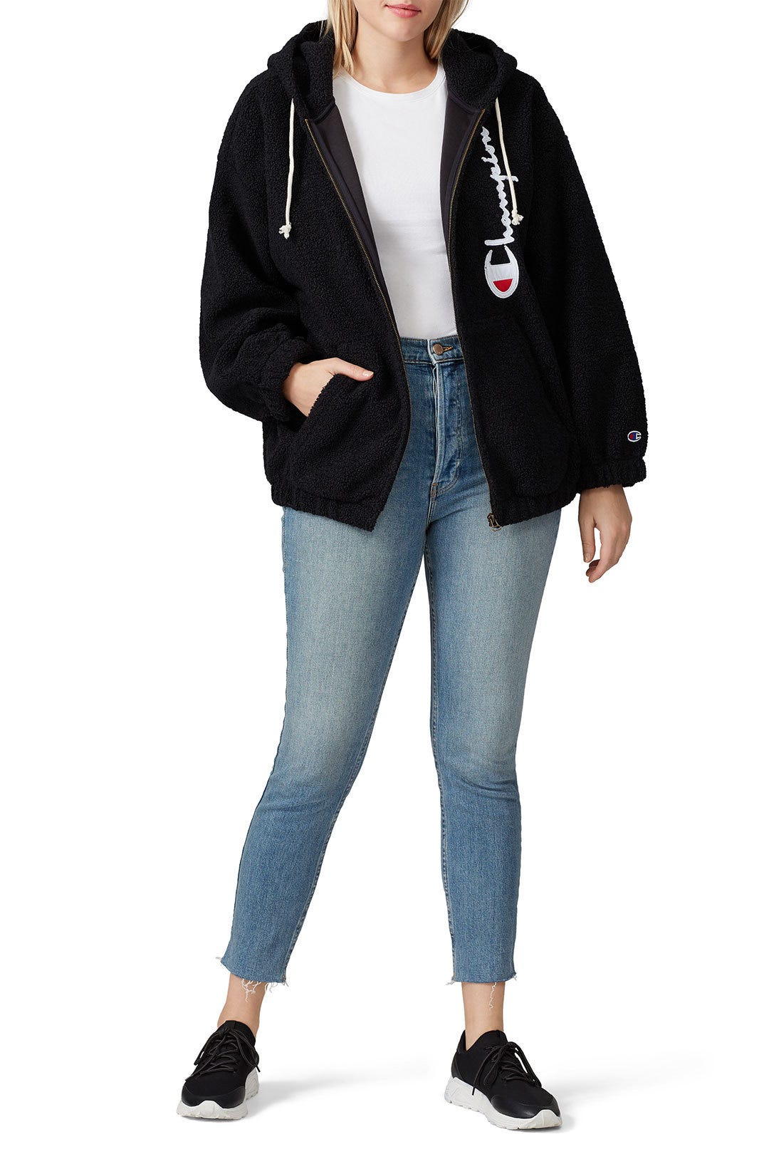 Black Big Script Hooded Sweatshirt by Champion 5