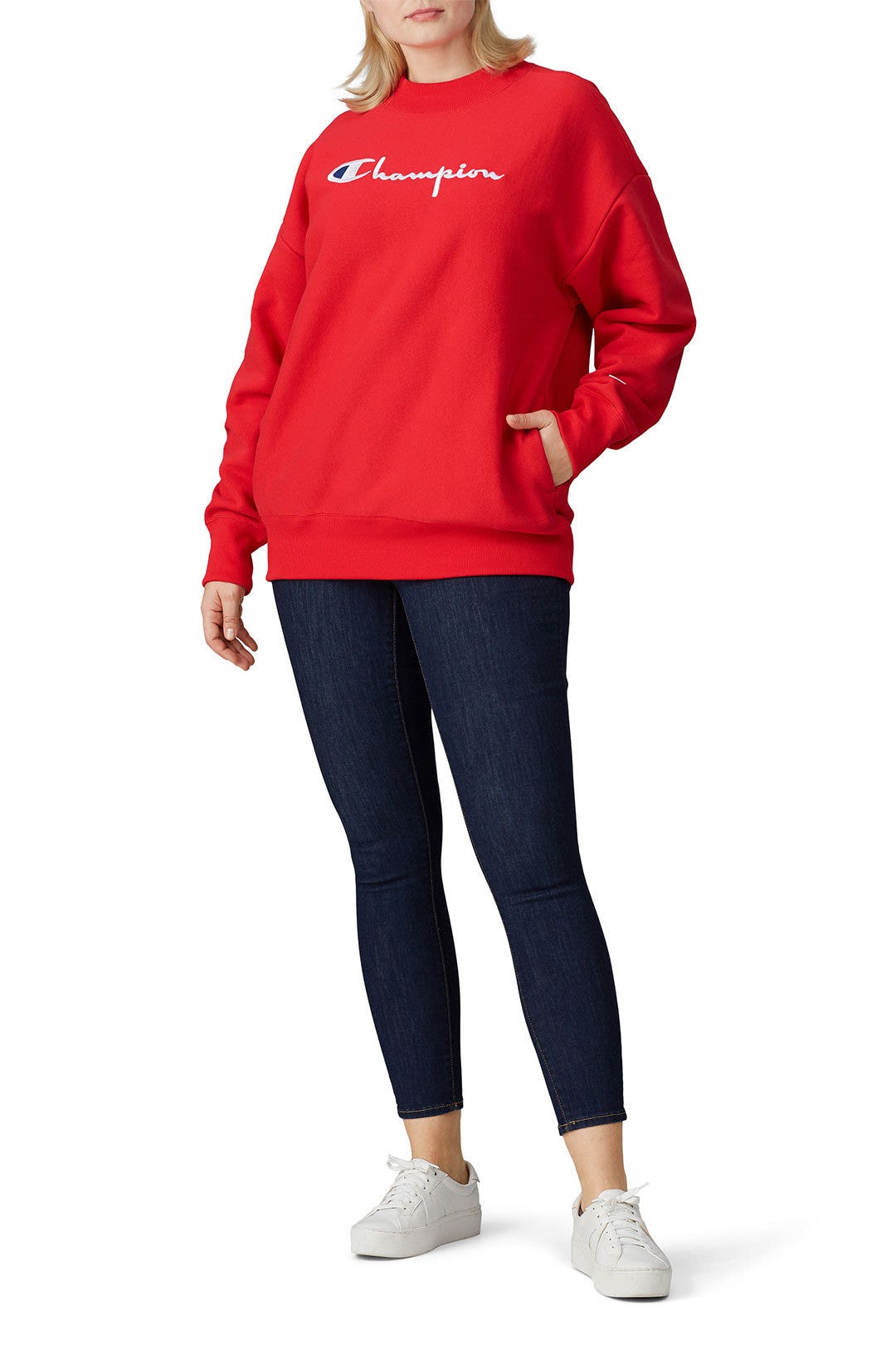 Red Big Script Oversized Sweatshirt by Champion 5