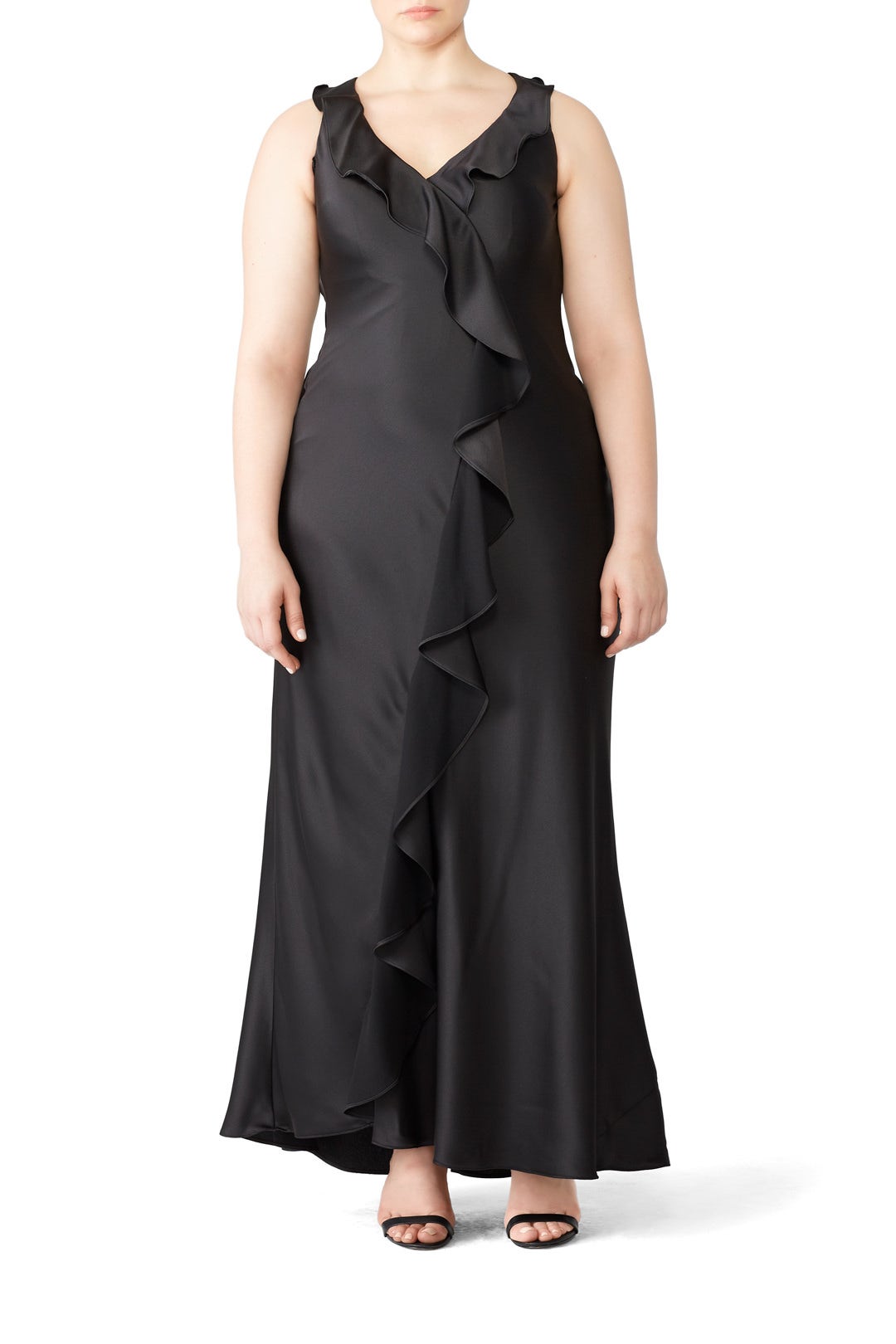 Black Ruffled Gown by Aidan Mattox 4