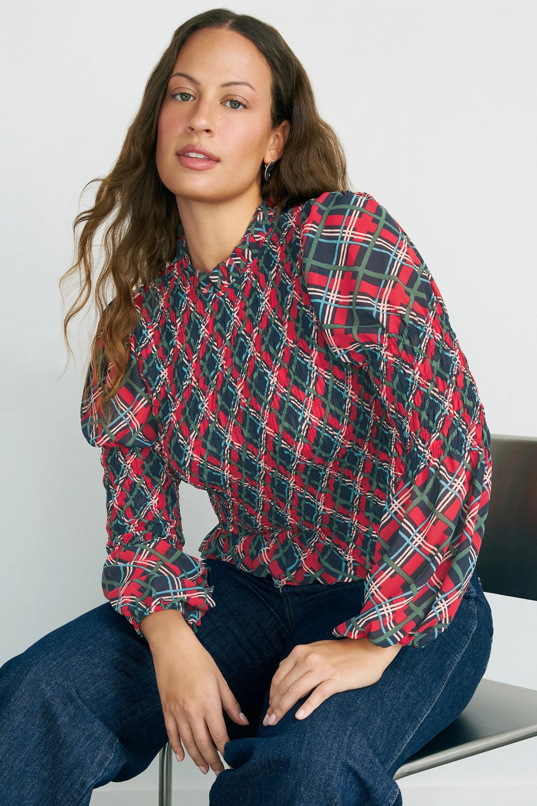 Smocked Ruffle Neck Top by Rixo x RTR 5