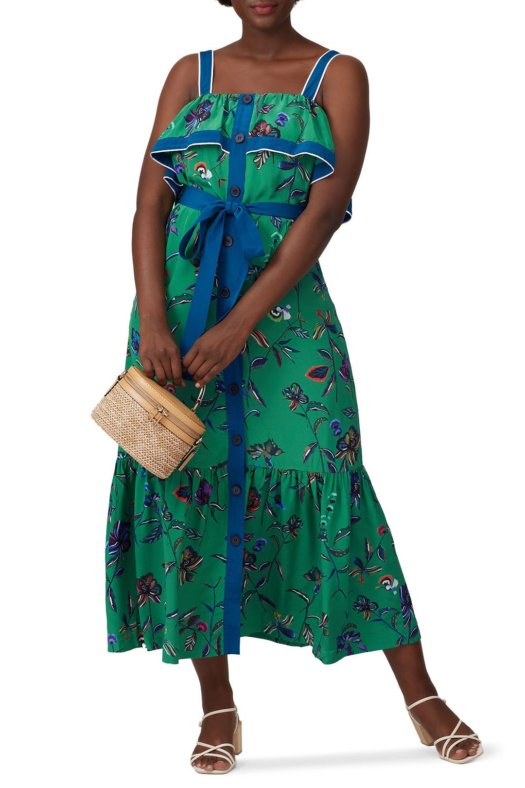 Green Printed Ruffle Cami Dress by Derek Lam 10 Crosby 4