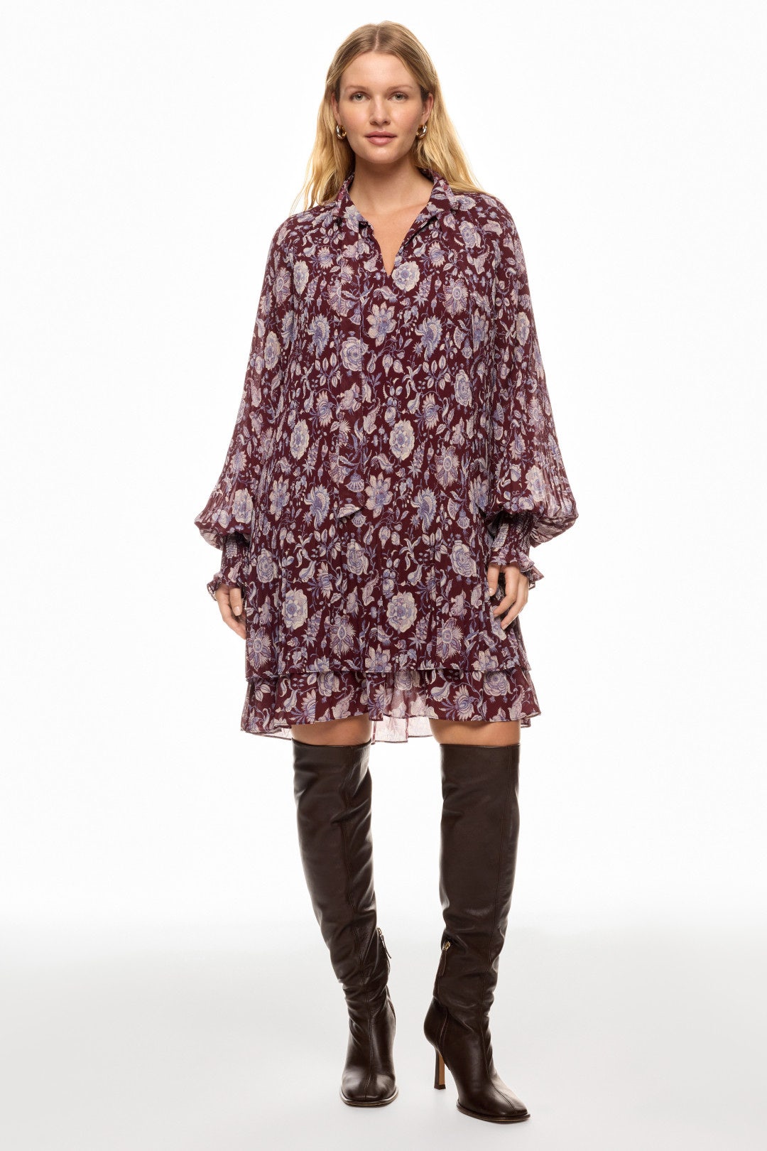 Printed Tie Neck Pleated Mini Dress by Derek Lam 10 Crosby x RTR 5