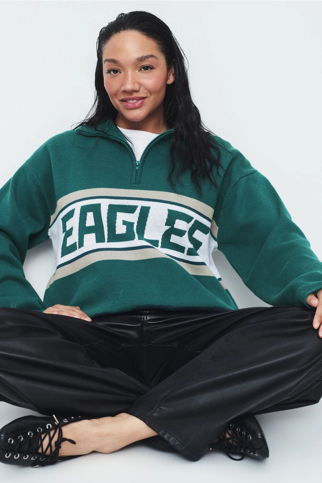 Eagles Quarter Zip Pull Over Sweater by Terez 5