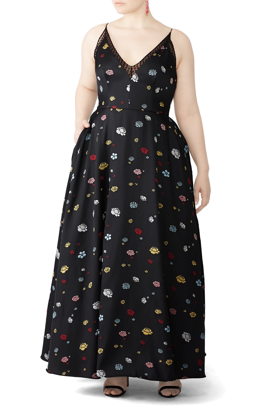 Black Multi Floral Gown by ML Monique Lhuillier 4