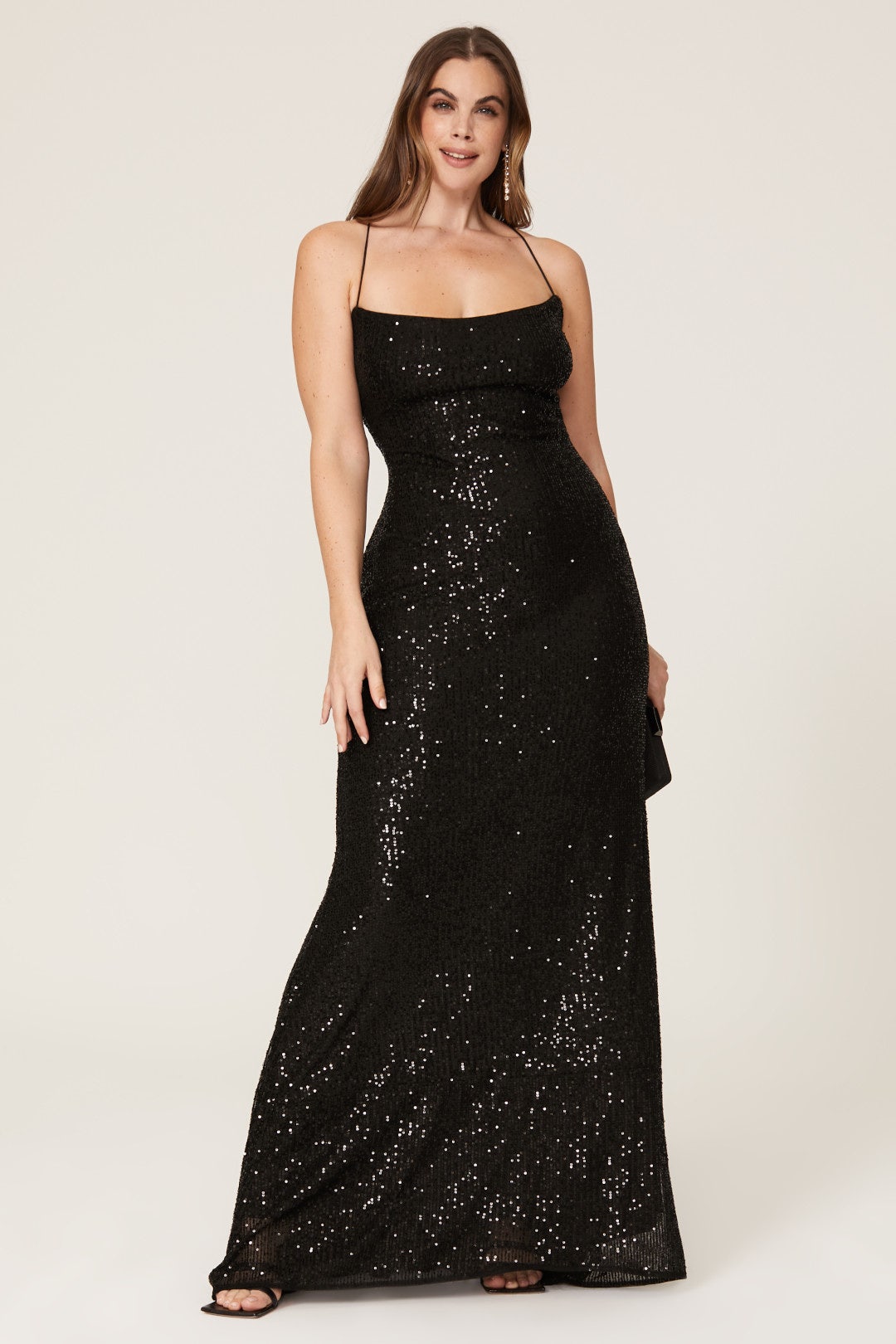 Black Sequin Tie Back Gown by Ieena for Mac Duggal 5