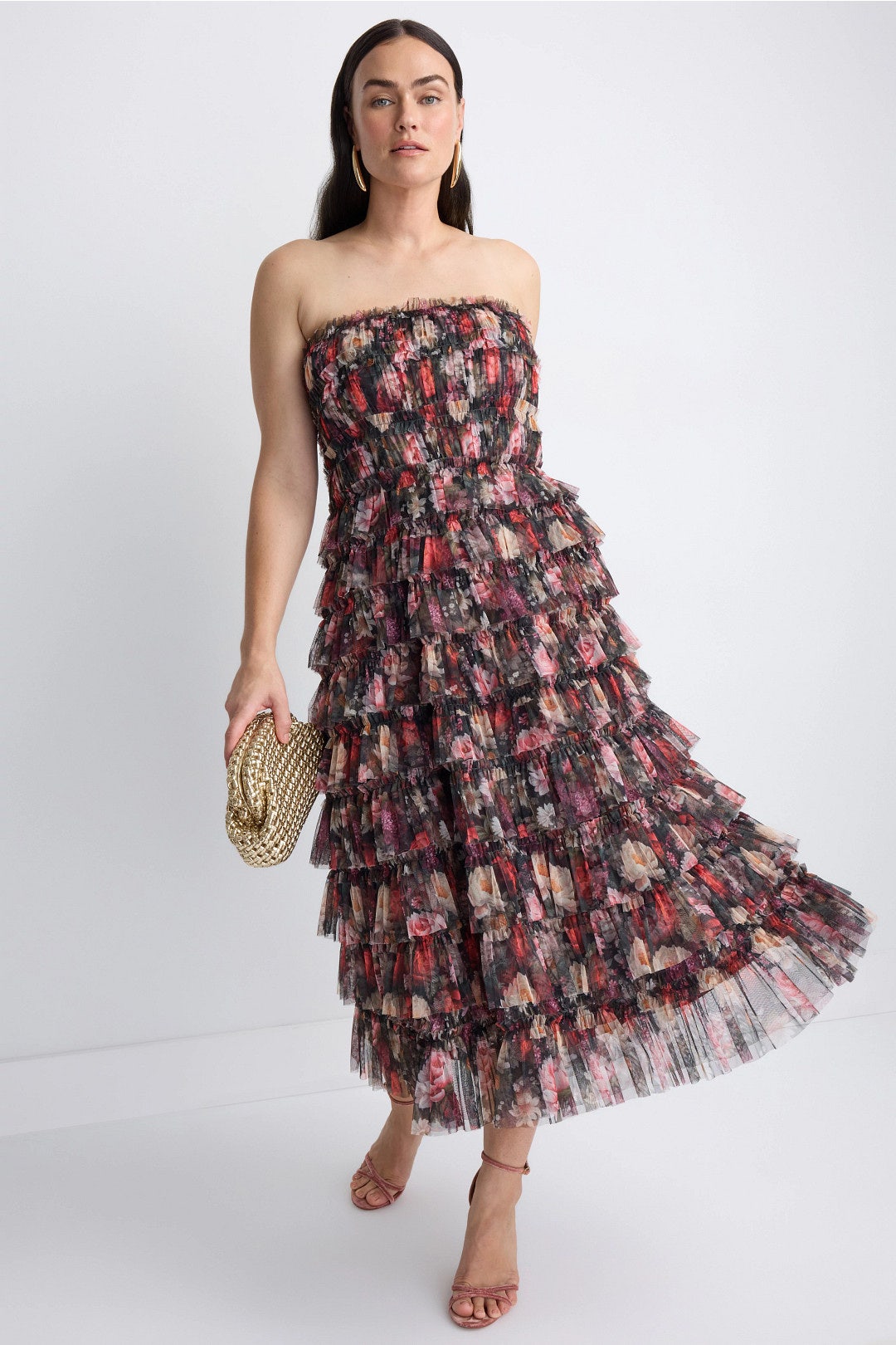 Floral Mesh Ruffle Dress by Ieena for Mac Duggal 5