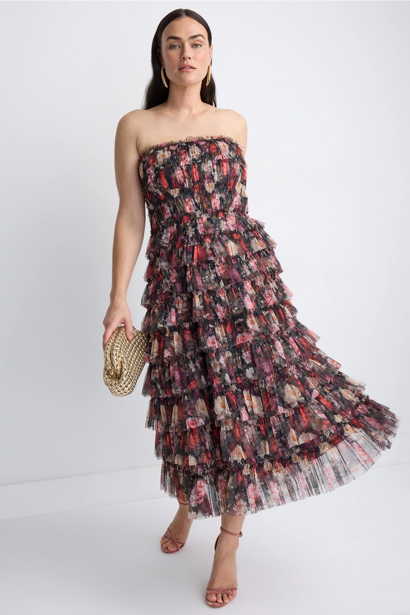 Floral Mesh Ruffle Dress by Ieena for Mac Duggal - Photo 0