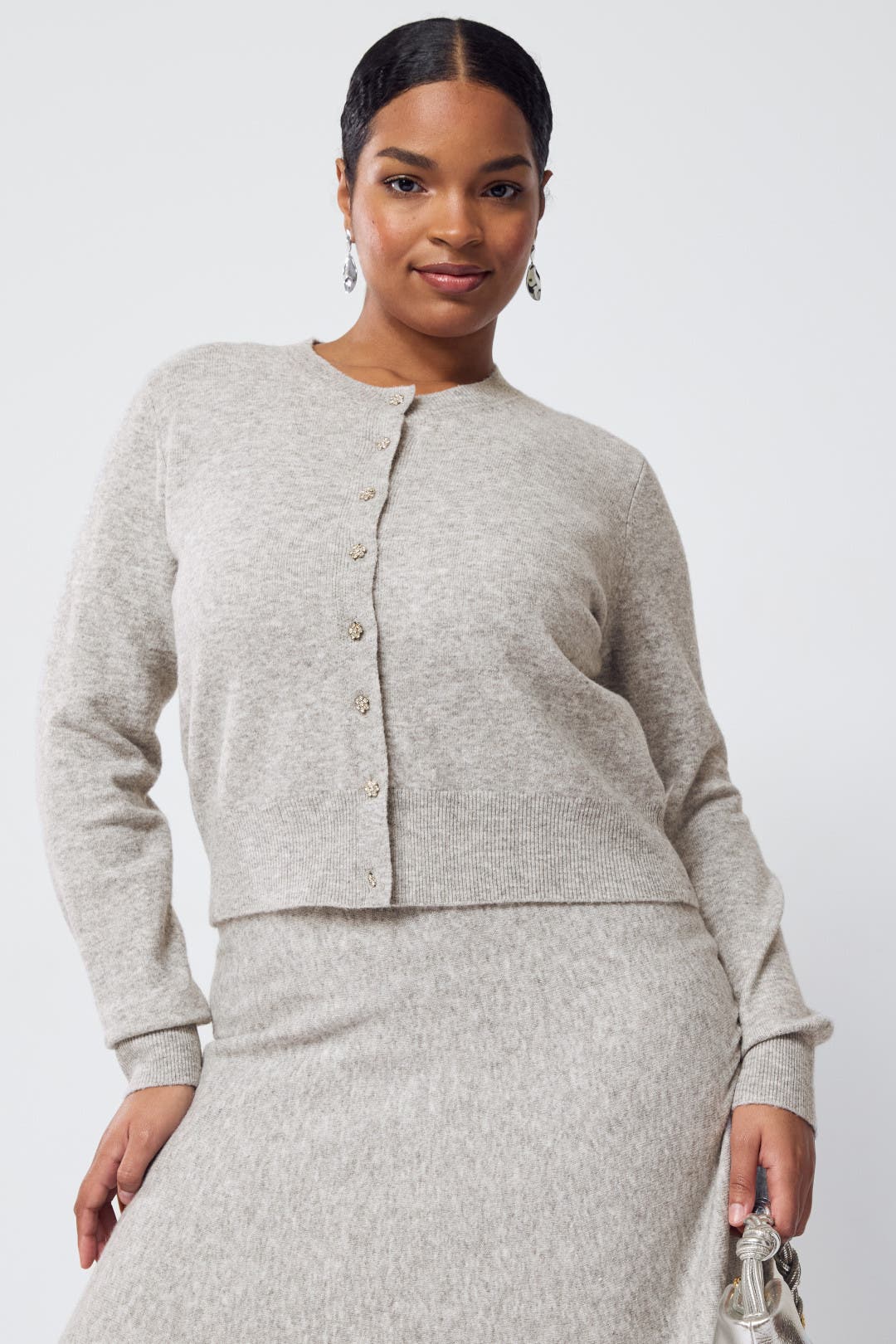 Brushed Knit Cardigan With Sparkle Buttons by Adam Lippes x RTR