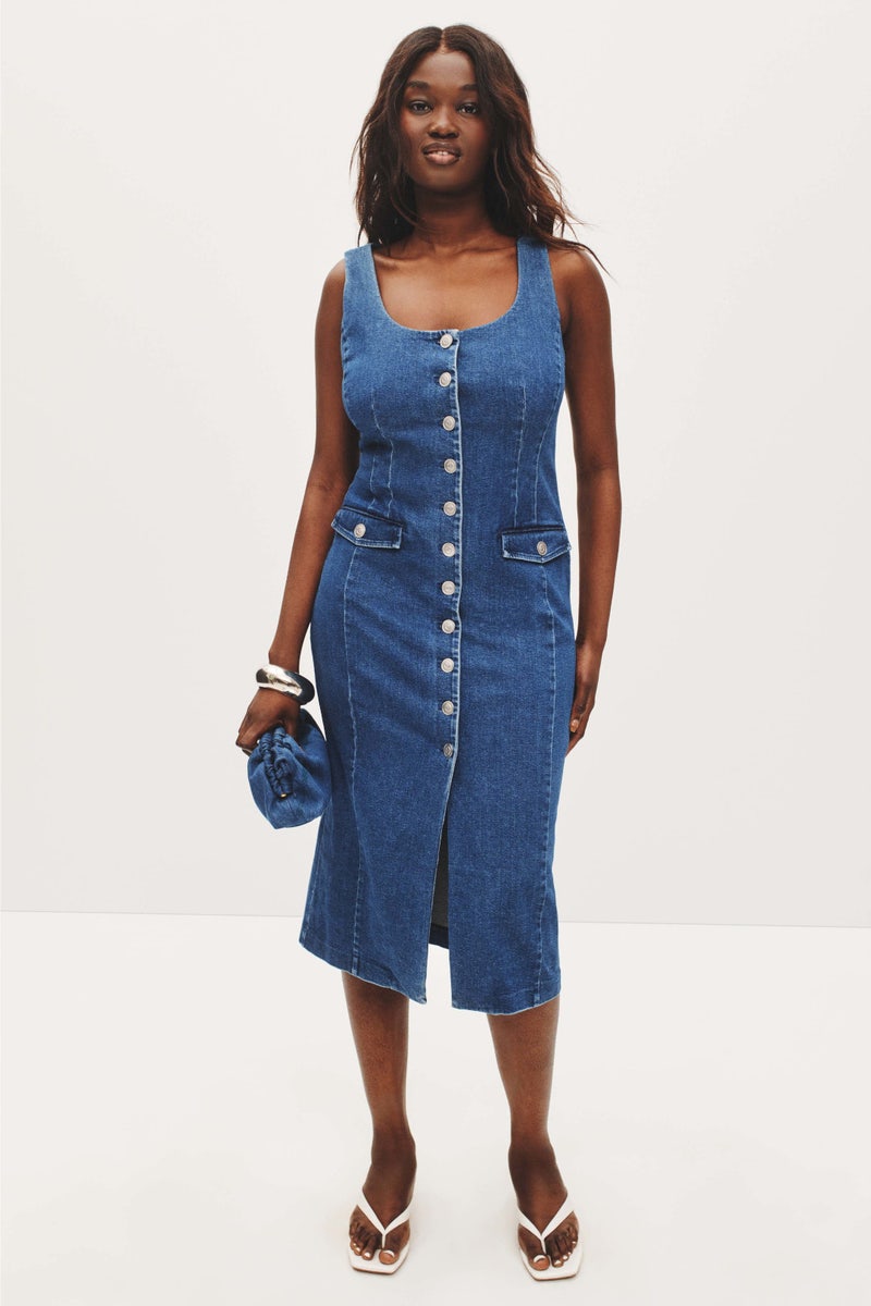 Scoop Neck Button Front Midi Dress by TOCCIN X RTR - Photo 5