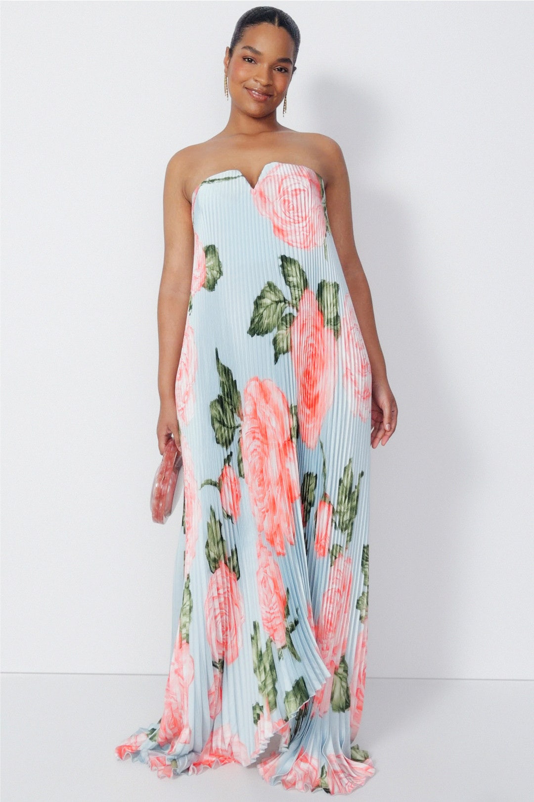 Floral Strapless Pleated Gown by L'IDÉE 4