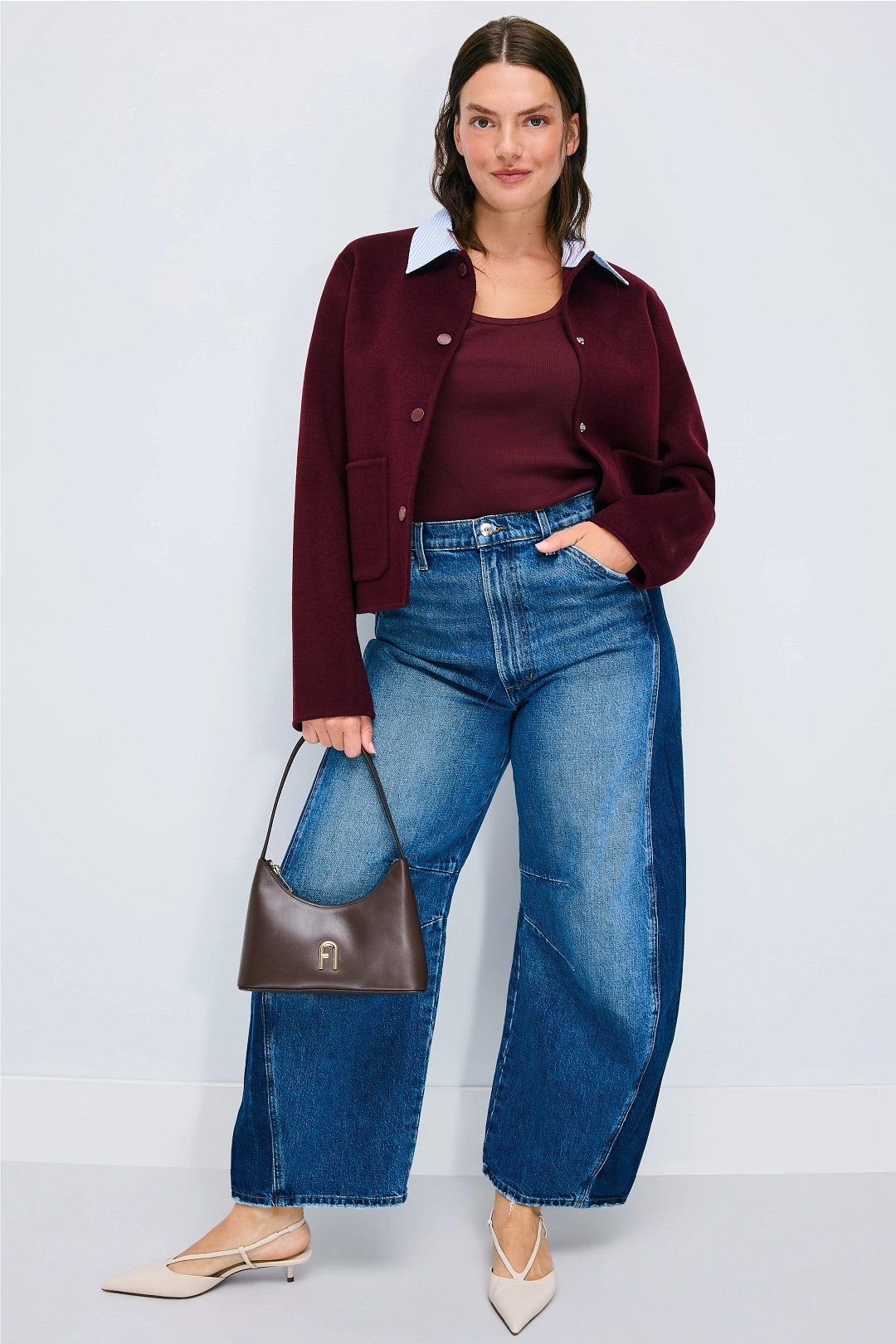 Burgundy Striped Collar Jacket by Claudie Pierlot 5