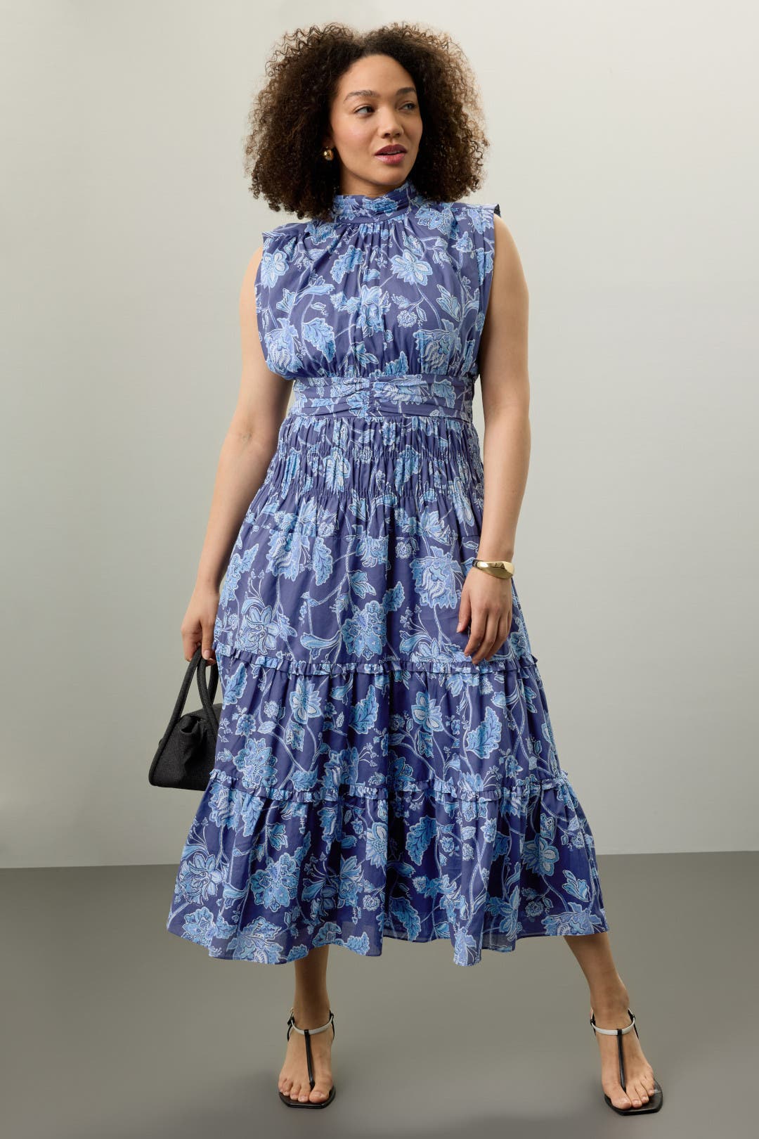 Blue Printed Smocked Midi Dress by Derek Lam 10 Crosby x RTR