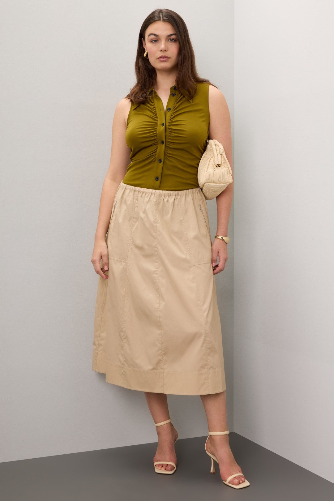 Gathered Utility Zipper Skirt by VINCE. 5
