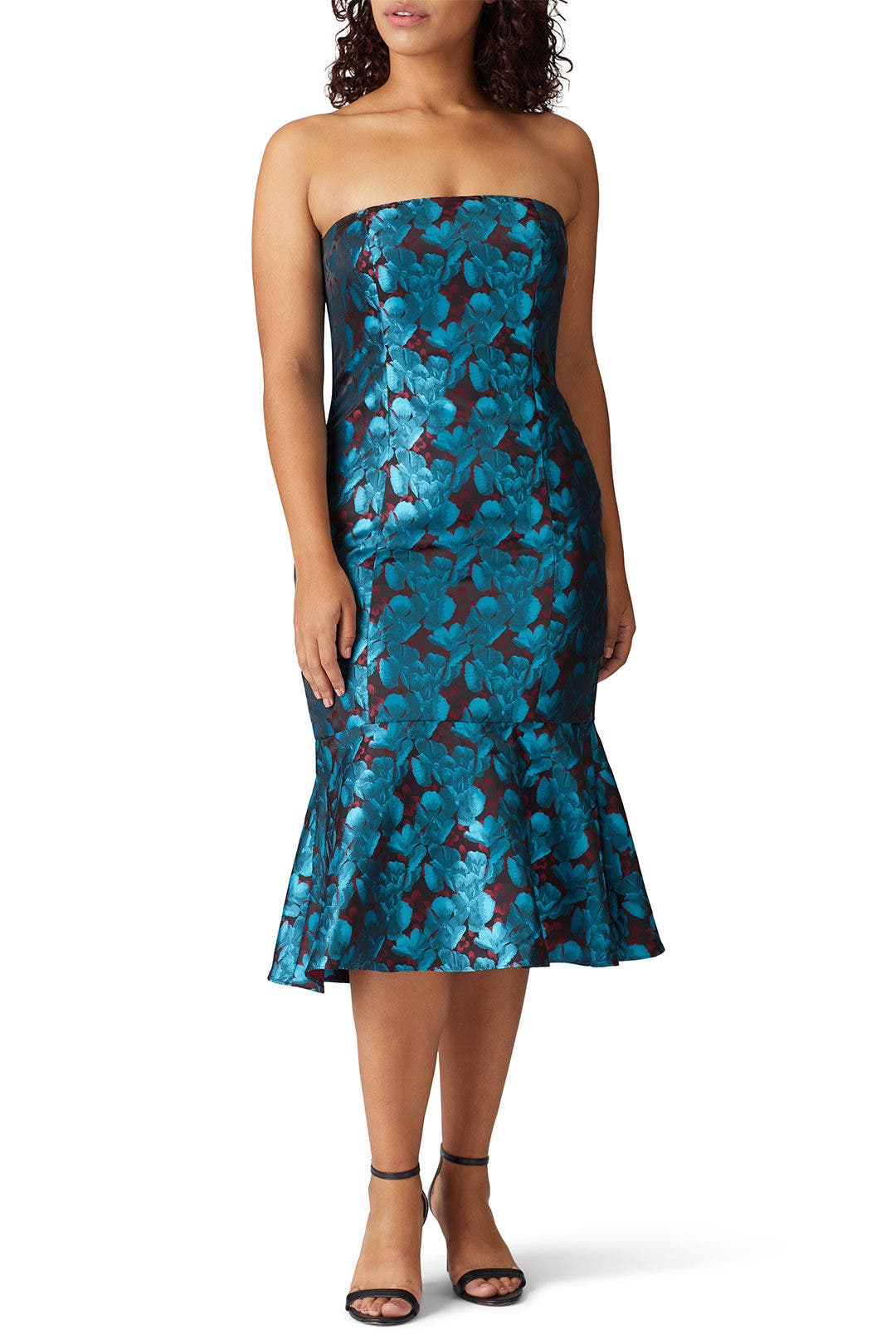 Teal Strapless Jacquard Dress by Aidan AIDAN MATTOX | Rent