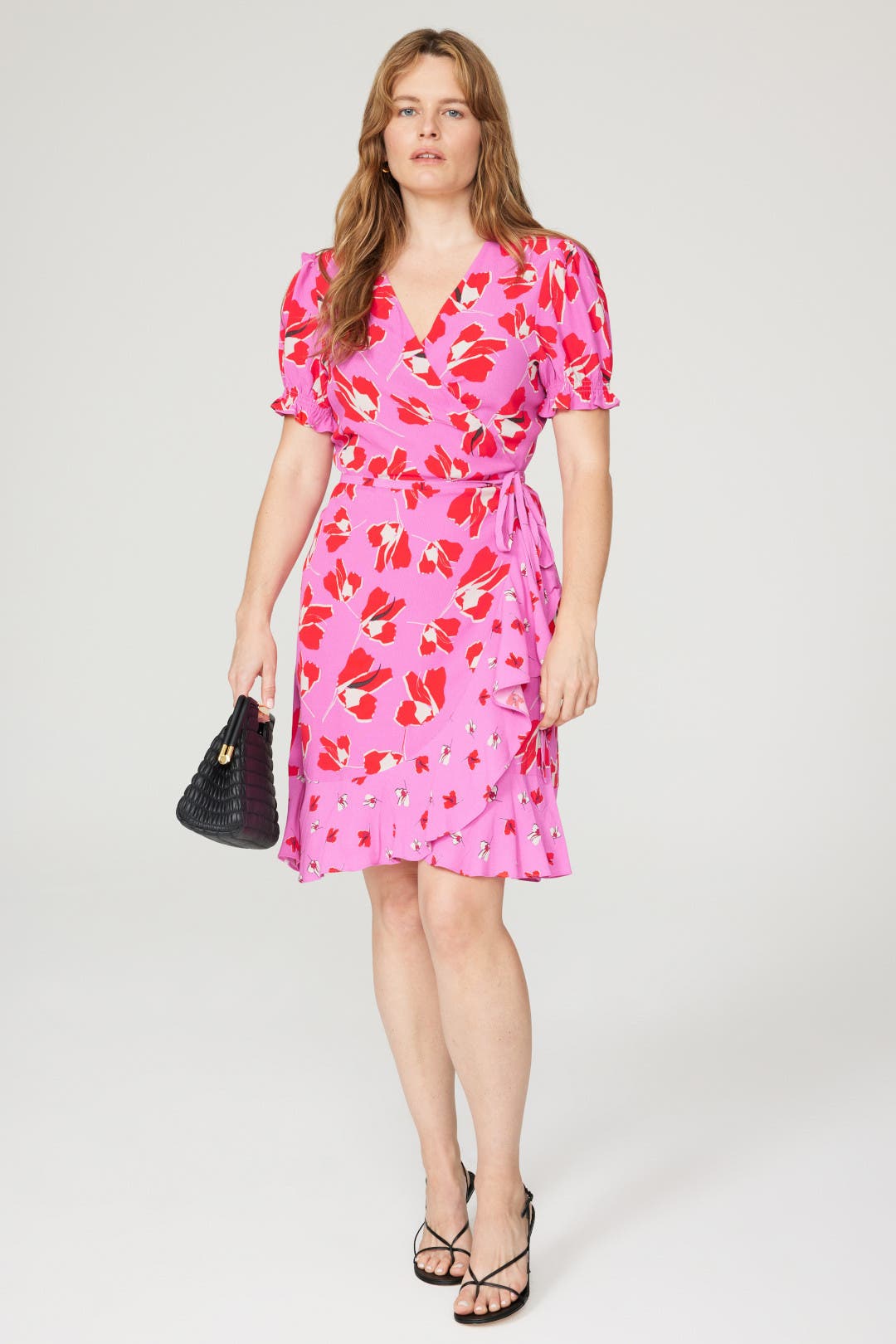 DIANE VON FURSTENBERG プリーツミニドレス 関税込＞DVF＊フローラル Vネック カットアウト ミニドレス
