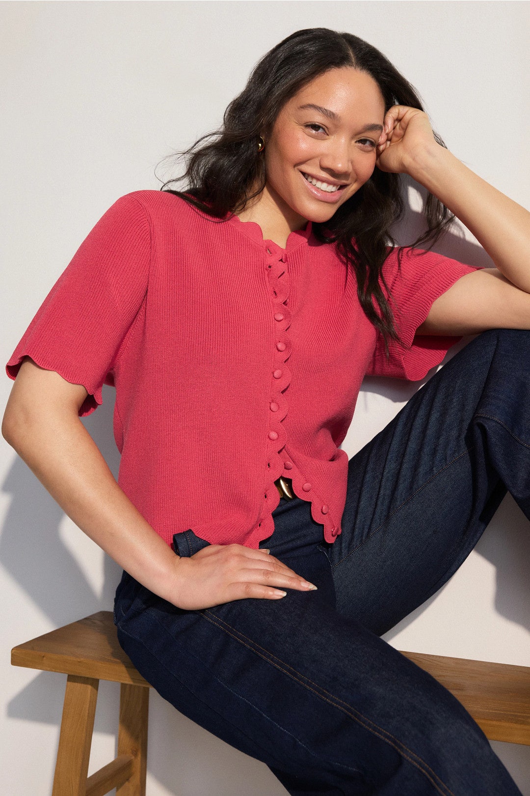 Crew Neck Top with Scallop Edge by CeCe 4