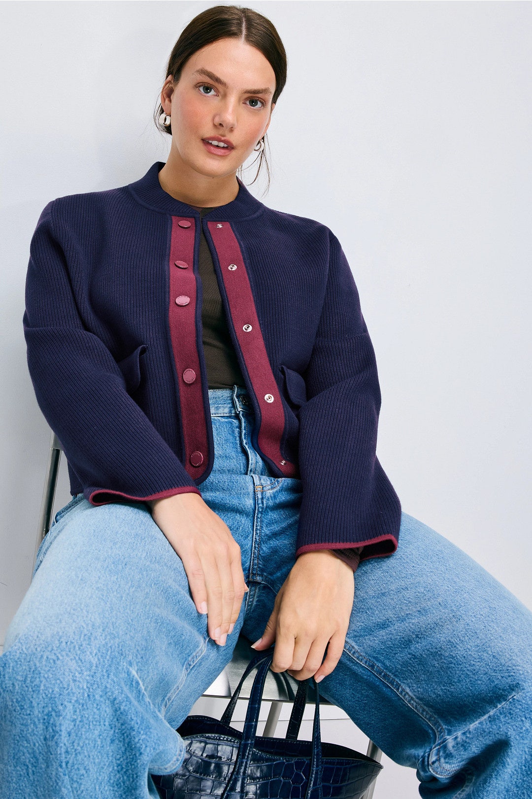 Madouce Navy And Maroon Trim Cardigan by Claudie Pierlot 5
