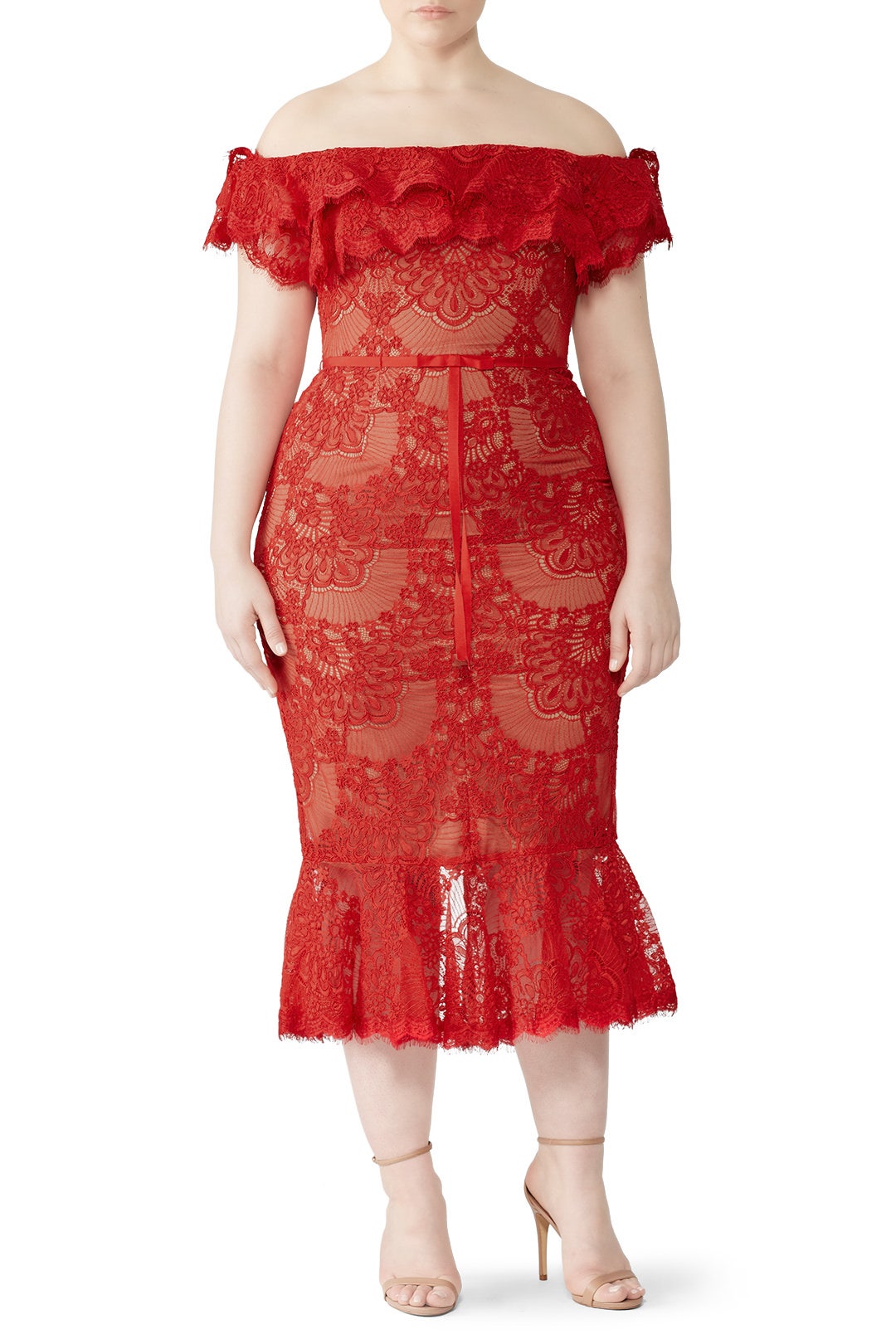 Red Laced Cocktail Dress by Marchesa Notte 4