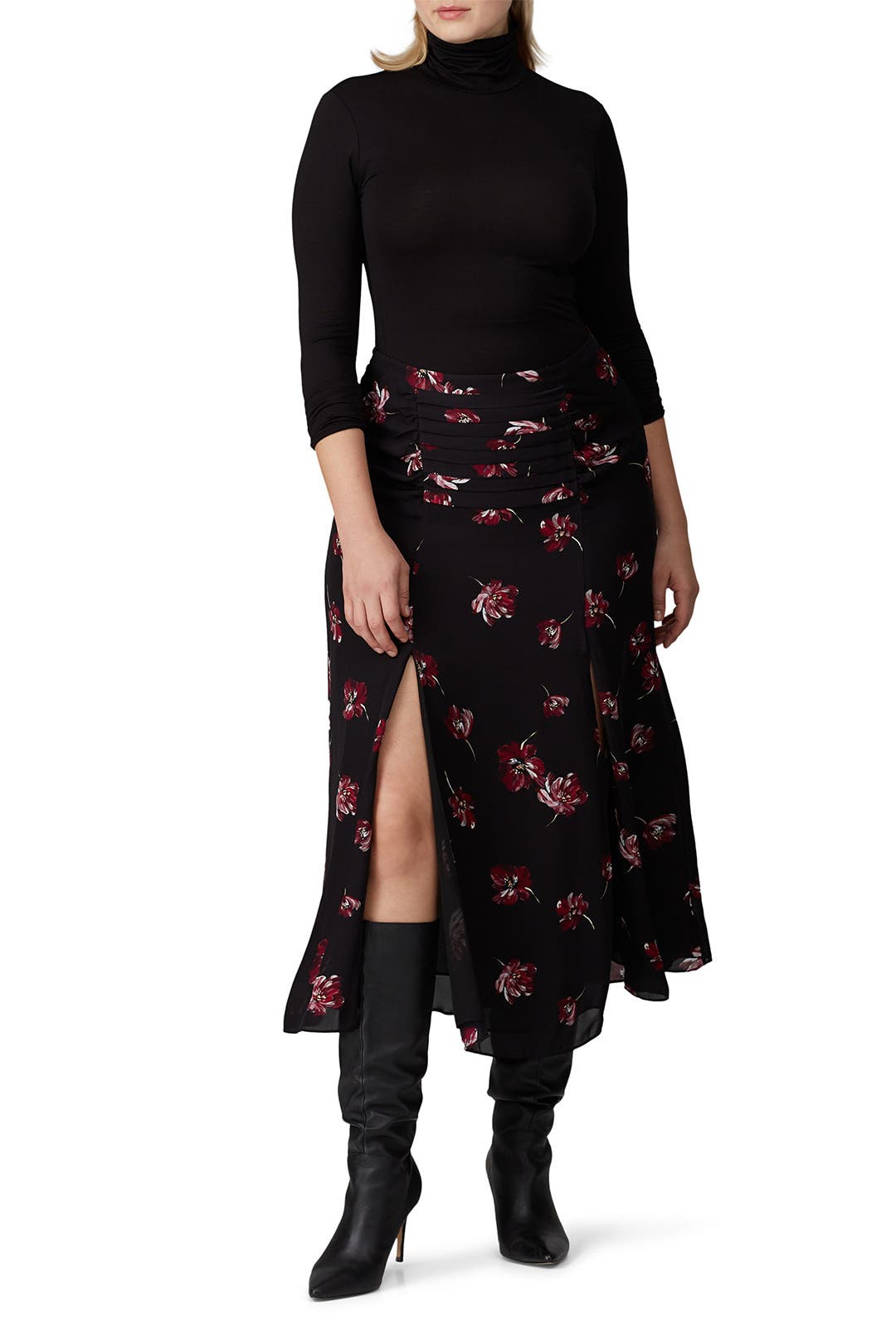 Black Floral Tuck Skirt by Nicholas | Rent the Runway