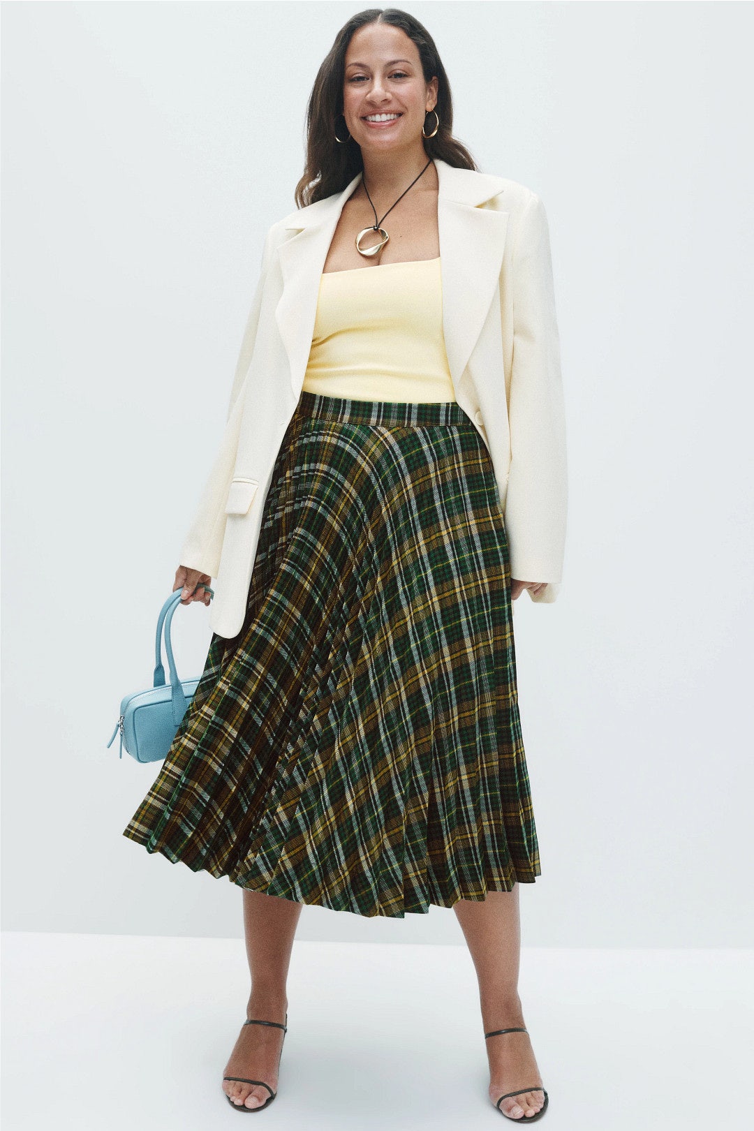 Pleated Plaid Midi Skirt by PLAN C x RTR 5