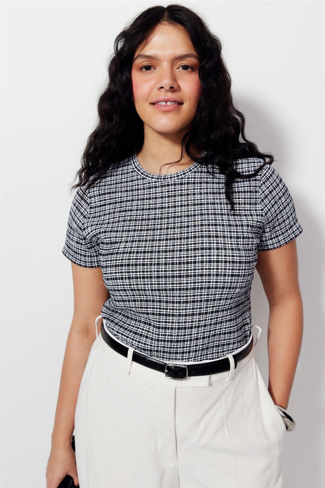 Plaid Crew Neck Top by VINCE. 4