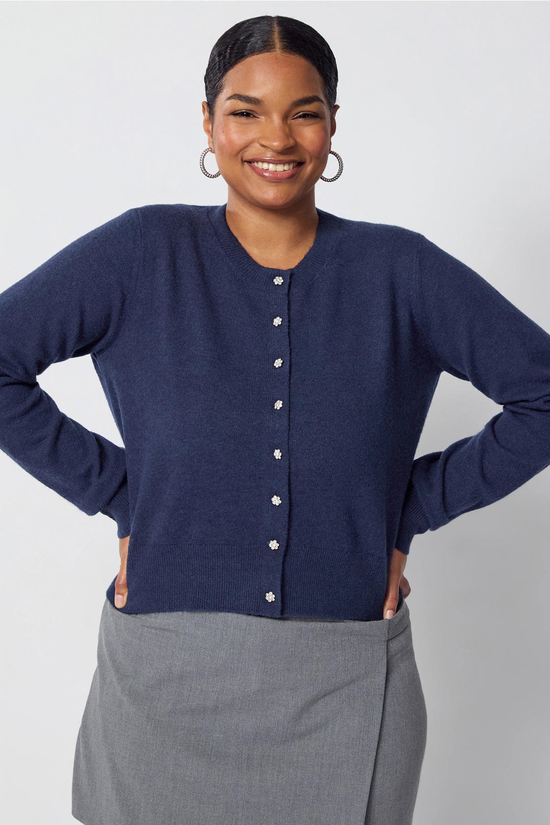 Navy Brushed Knit Cardigan With Sparkle Buttons by Adam Lippes x