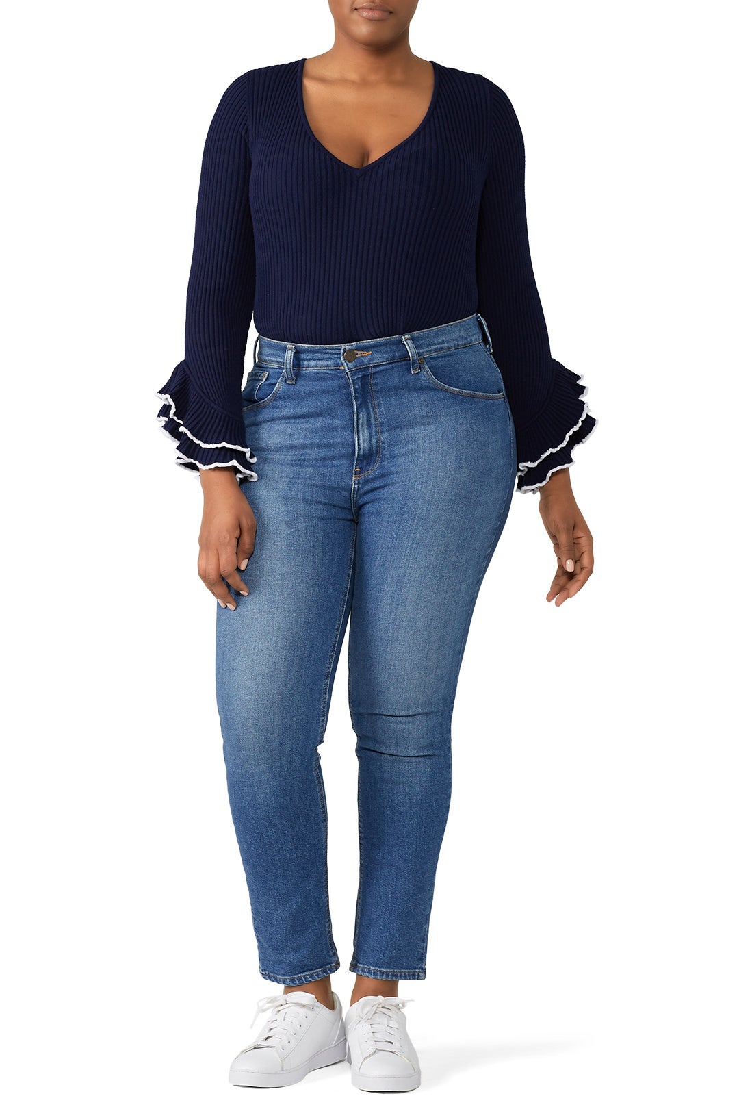 Contrast Ruffle Sleeve Sweater by Milly 4