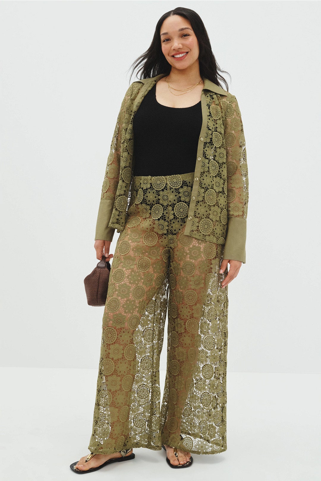 Lace Cover Up Wide Leg Pants by Ronny Kobo x RTR 4