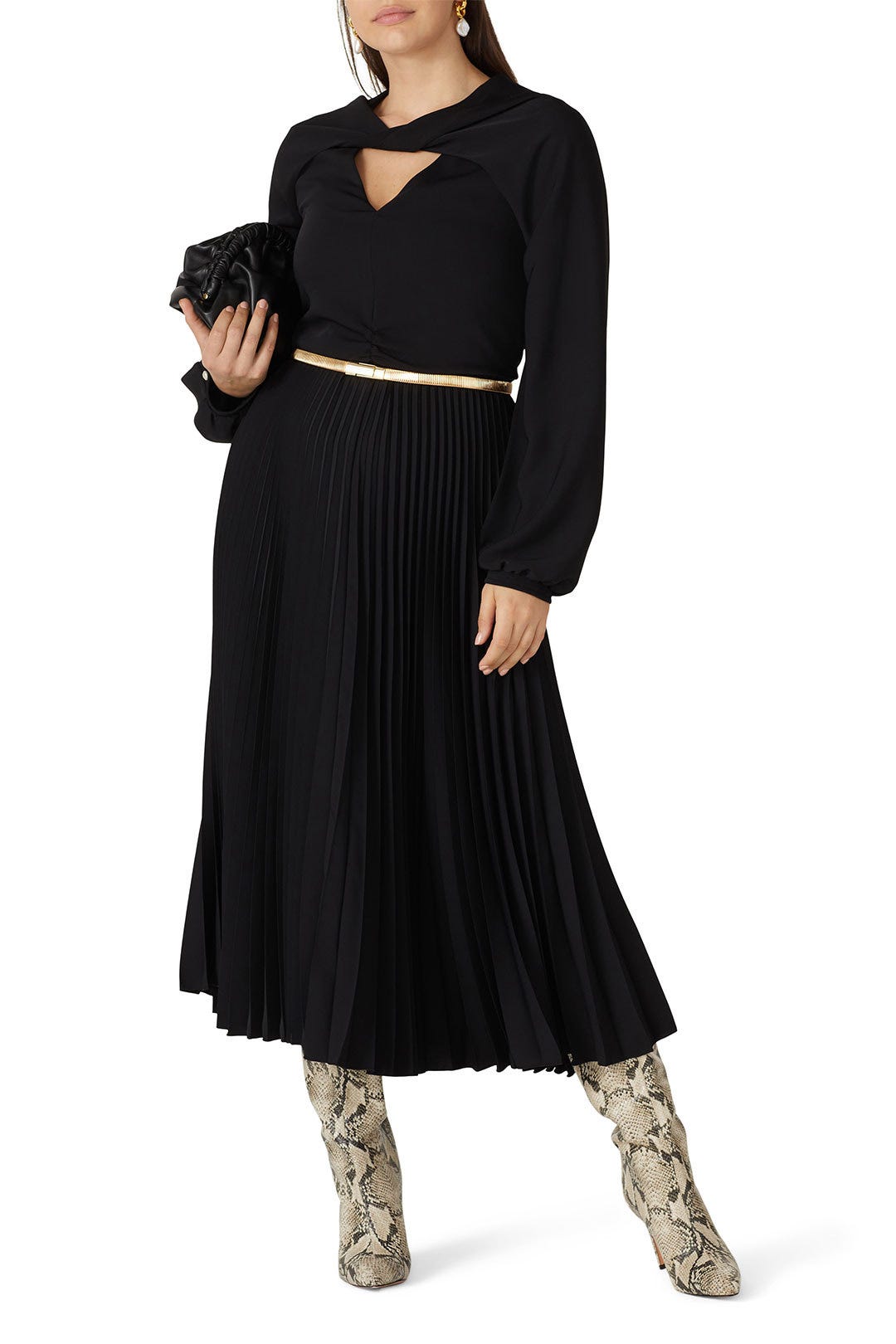 Black Long Sleeves Pleated Dress by Patou 5