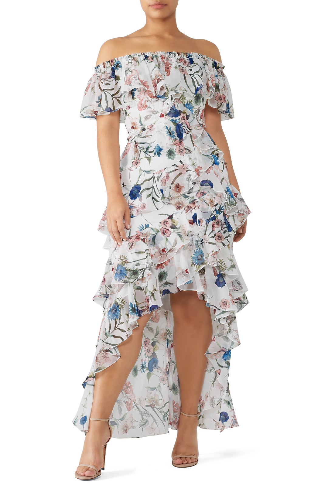 White Floral High Low Maxi by Badgley Mischka 4