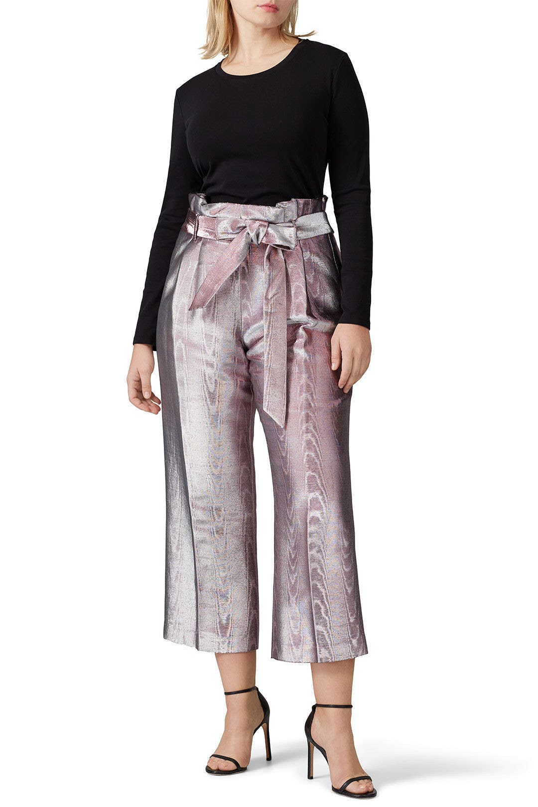 Pink Metallic Wide Leg Pants by Badgley Mischka 5