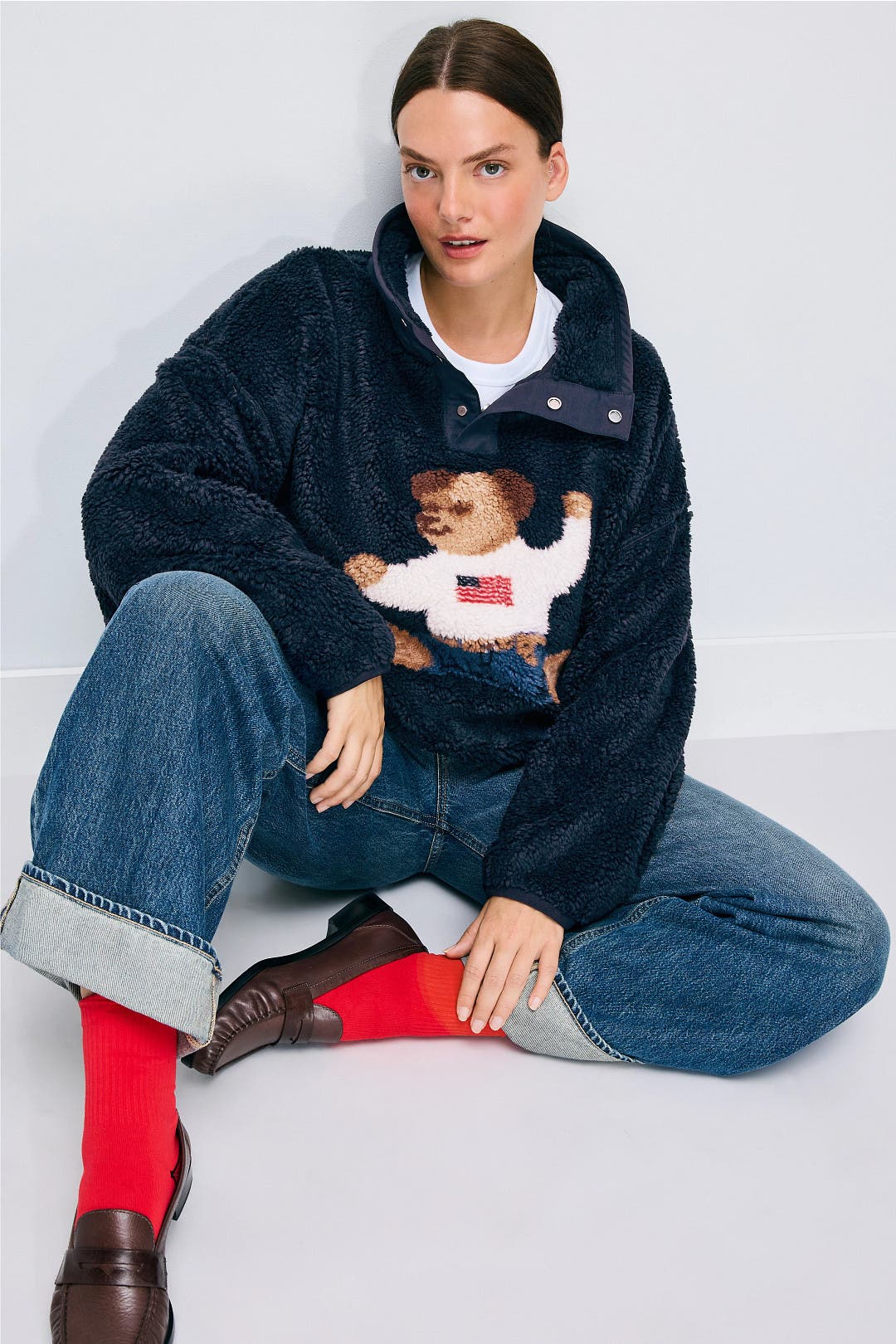 Pile Fleece Knit Long Sleeve Mock Neck Pullover by Polo Ralph