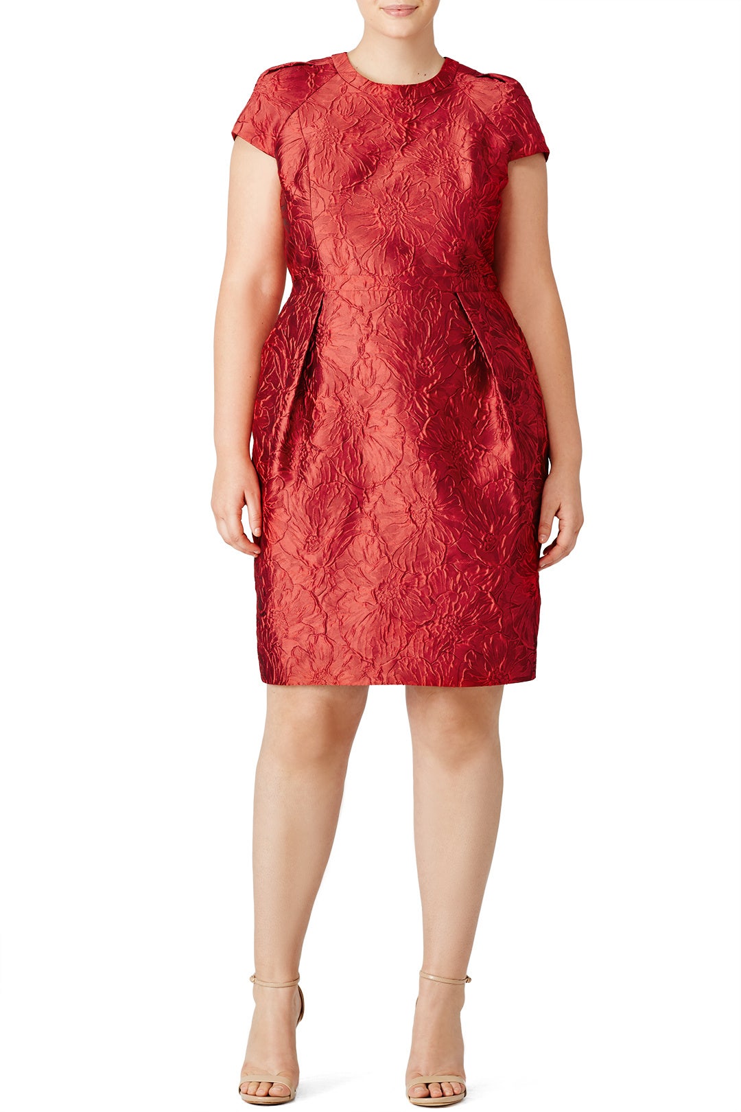 Red Cardinal Pleat Sheath by Carmen Marc Valvo 3