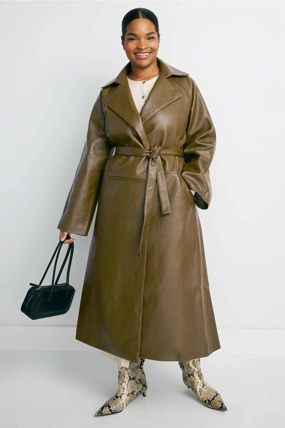 Grommet Belted Faux Leather Trench Coat by Rosetta Getty x RTR 5