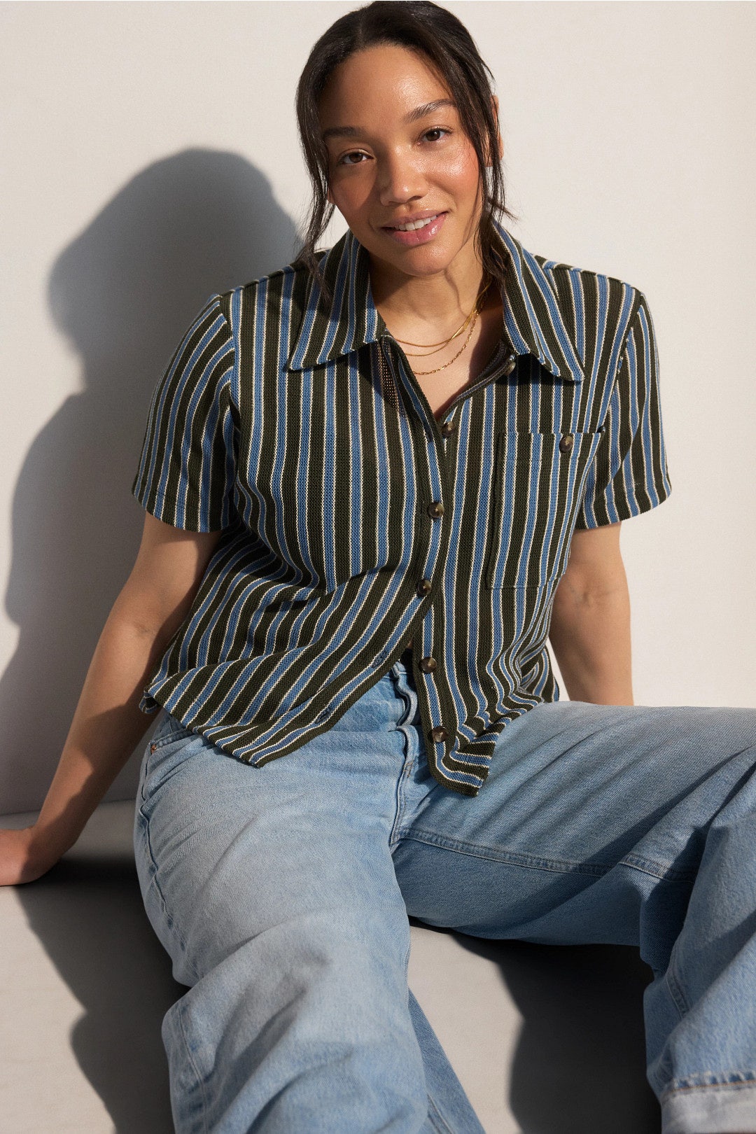 Kyan Striped Button Down Shirt by Veronica Beard 4