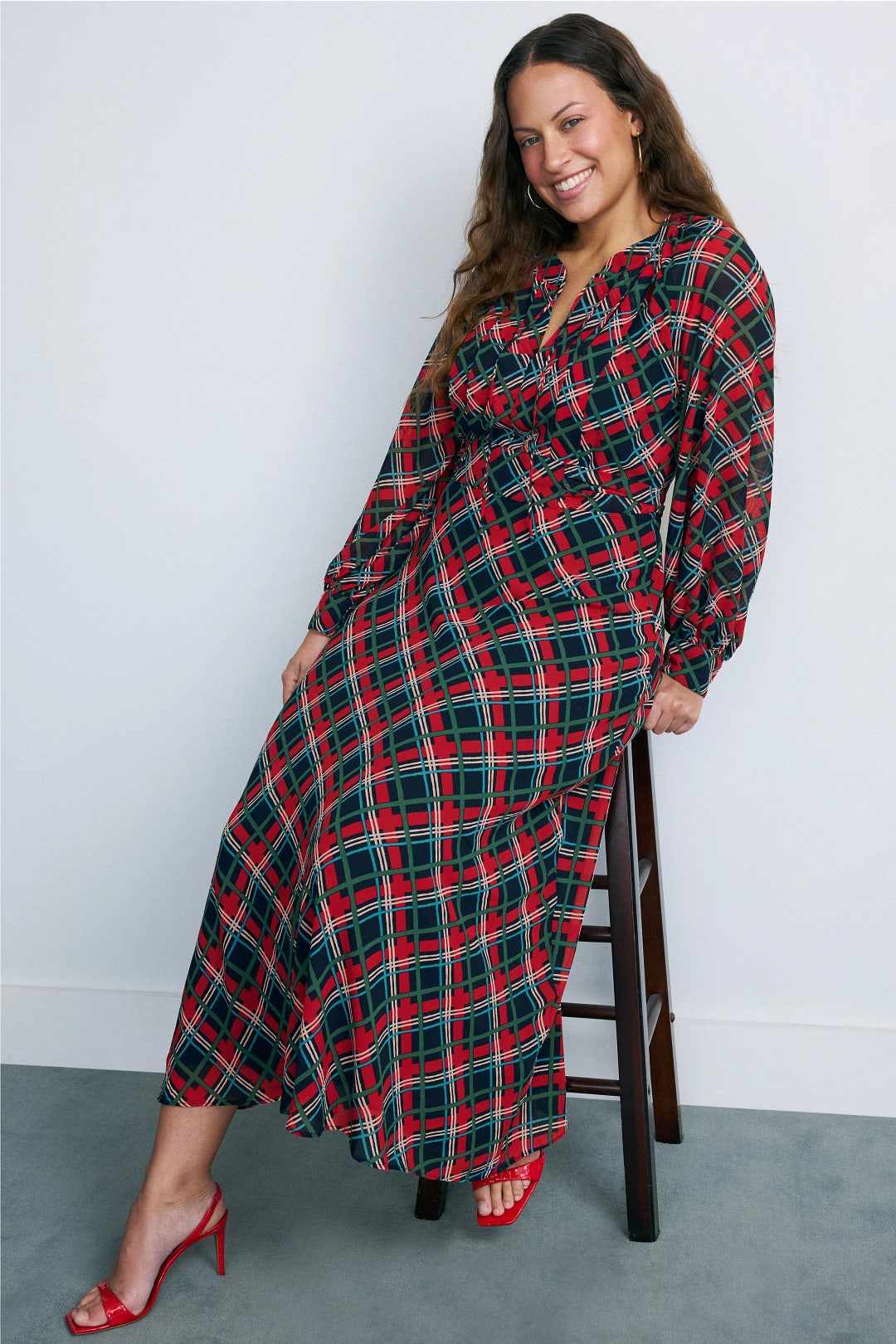 Tie Neck Puff Sleeve Midi Dress by Rixo x RTR 5