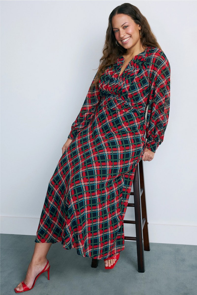 Tie Neck Puff Sleeve Midi Dress by Rixo x RTR - Photo 0