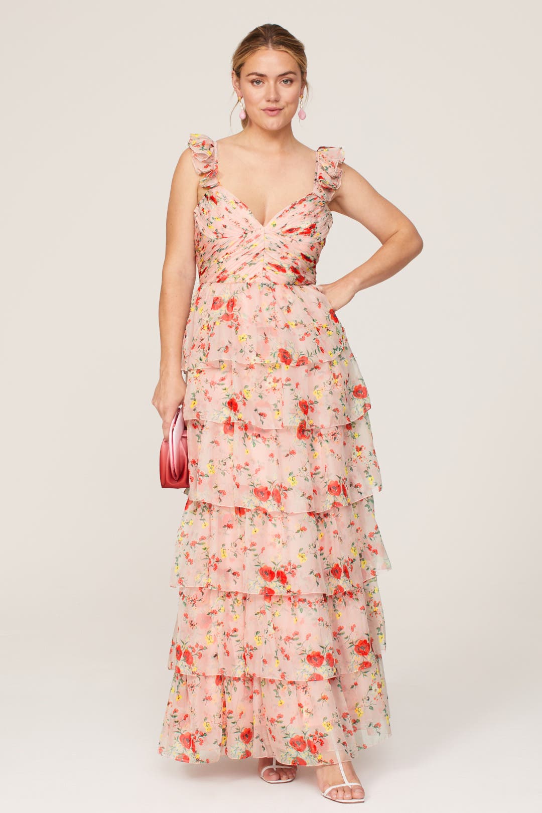 Pink Ruffled Floral Gown by Ieena for Mac Duggal | Rent the