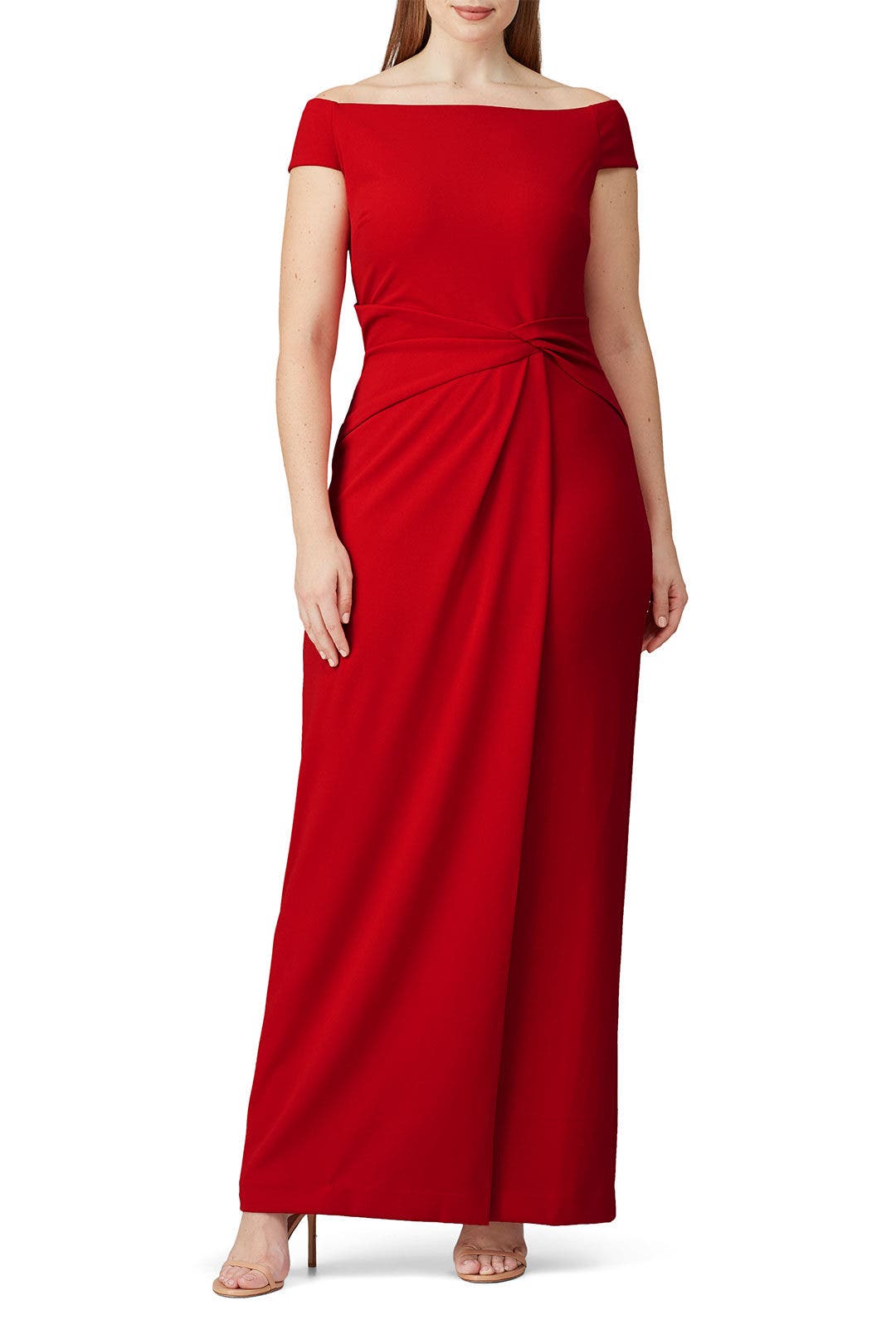 Red Off the Shoulder Gown by Lauren Ralph Lauren | Rent the Runway
