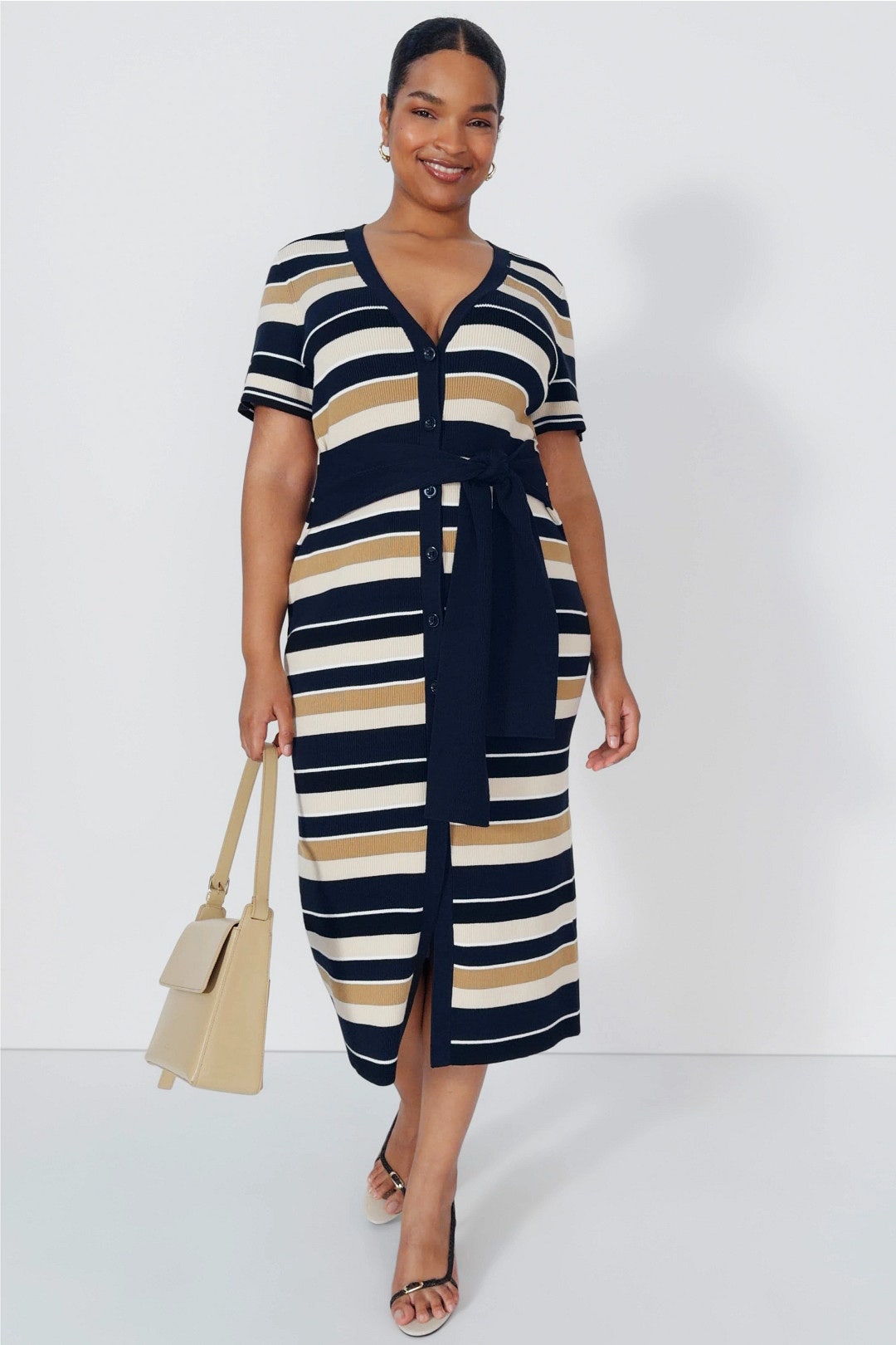 Tie Front Short Sleeve Midi Dress by Toccin 4
