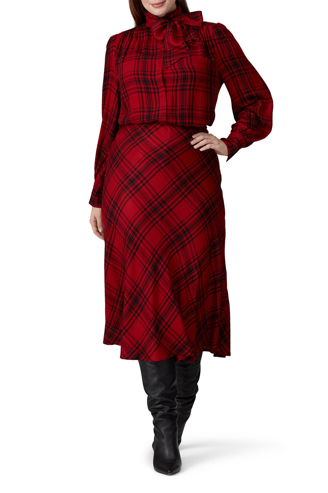 Red Plaid High Neck Top by Lauren Ralph Lauren 5