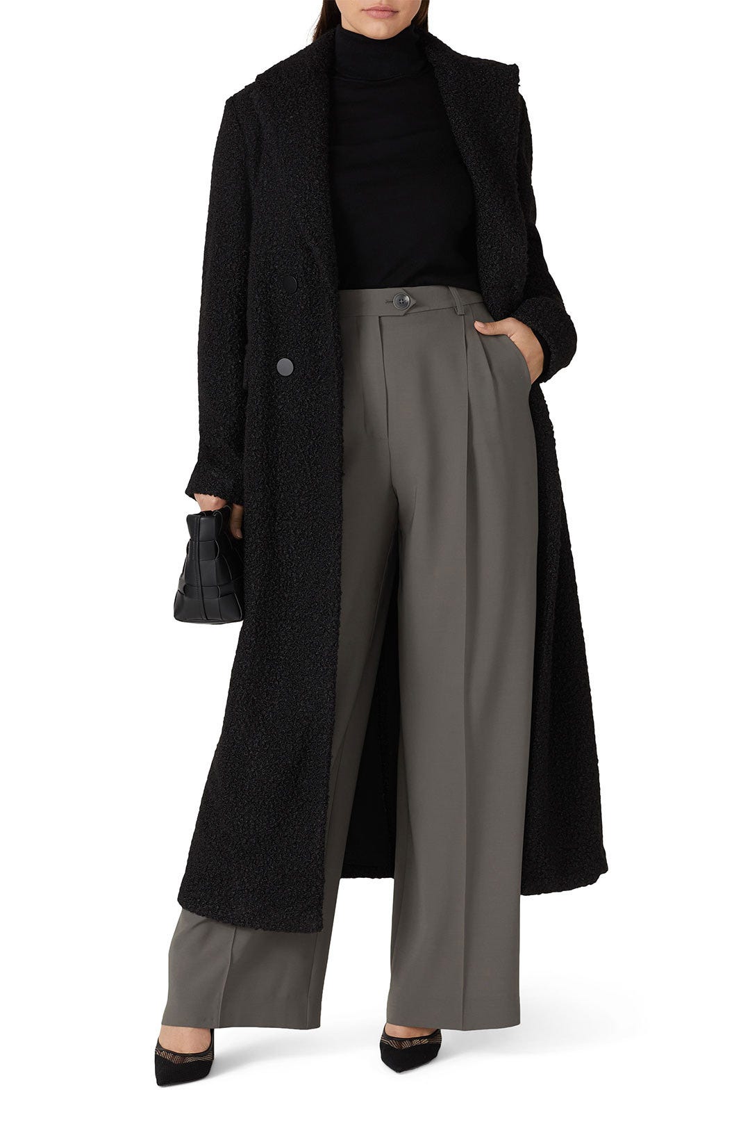 Black Bouclé Wool Coat by Emporio Armani 5